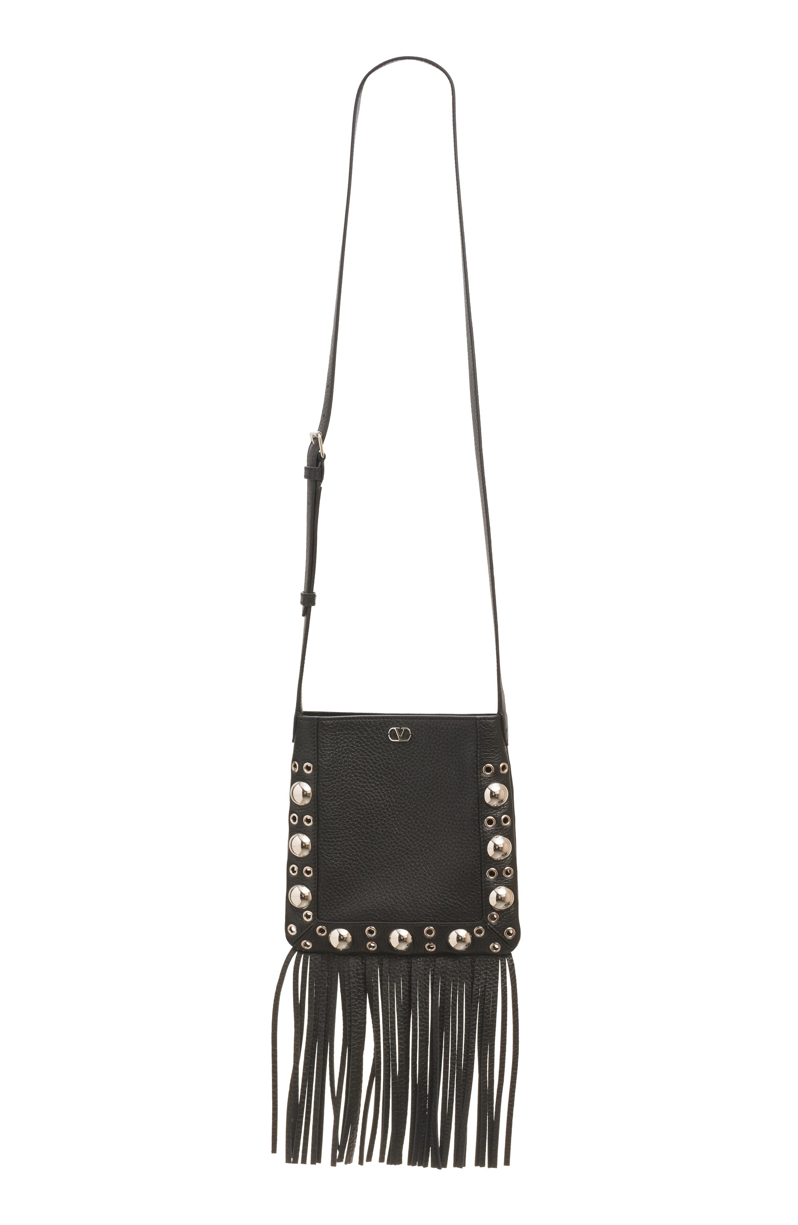 Valentino Garavani Small Nellcôte Fringe Stud Crossbody Bag in 0No Nero at Nordstrom - 2