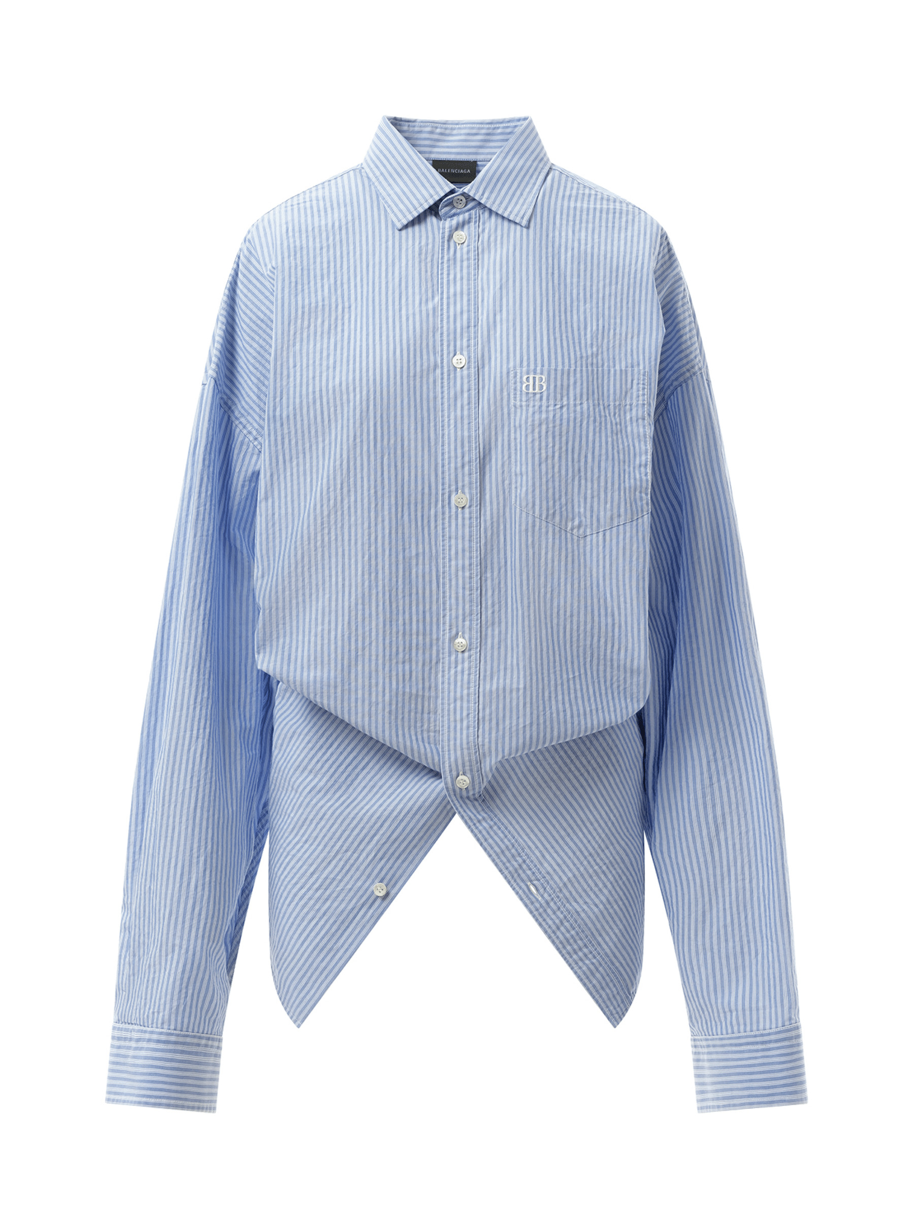 Long Sleeve Knotted Shirt in Blue/White - 2