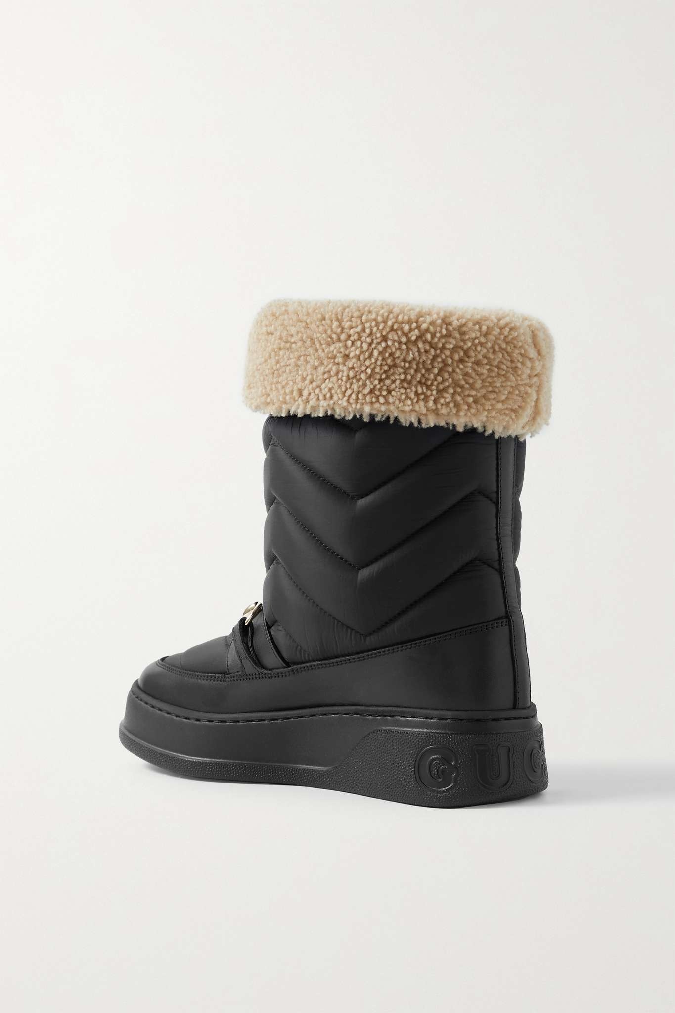 Horsebit shearling and leather-trimmed logo-print felt snow boots - 3