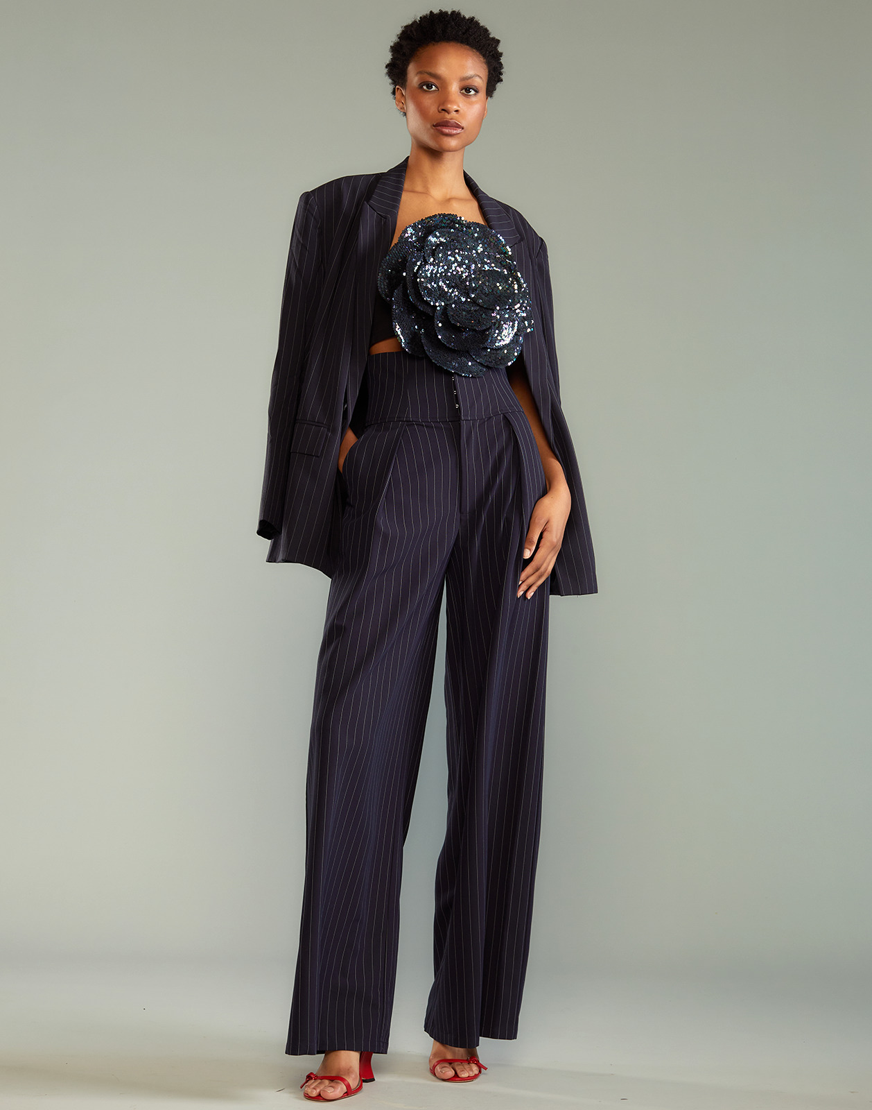 Pinstripe Corset Waist Pants - 1