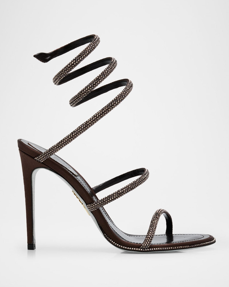 Snake Spiral-Wrap Strass Satin Sandals 1