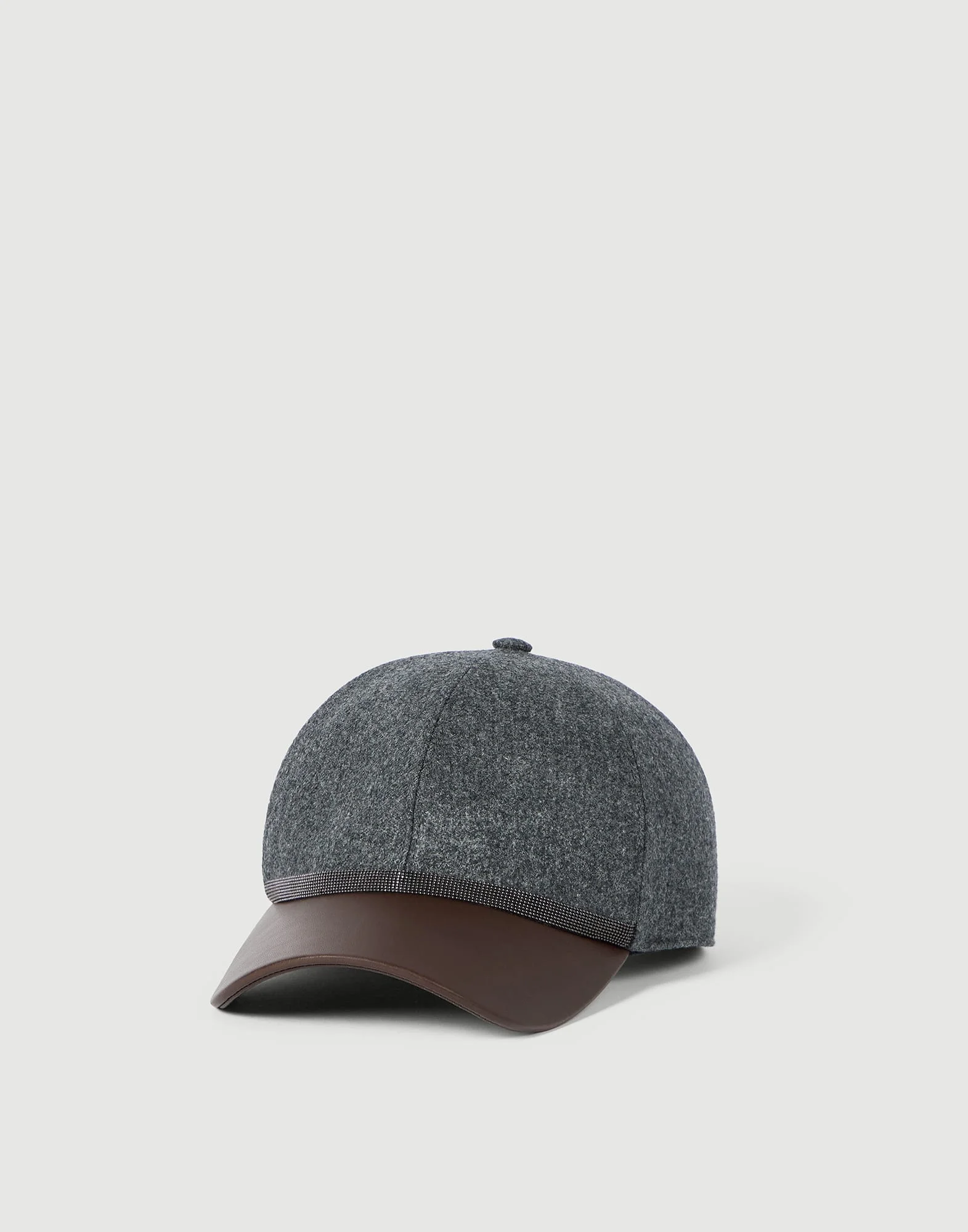 Virgin wool flannel and nappa leather baseball cap with shiny band - 1