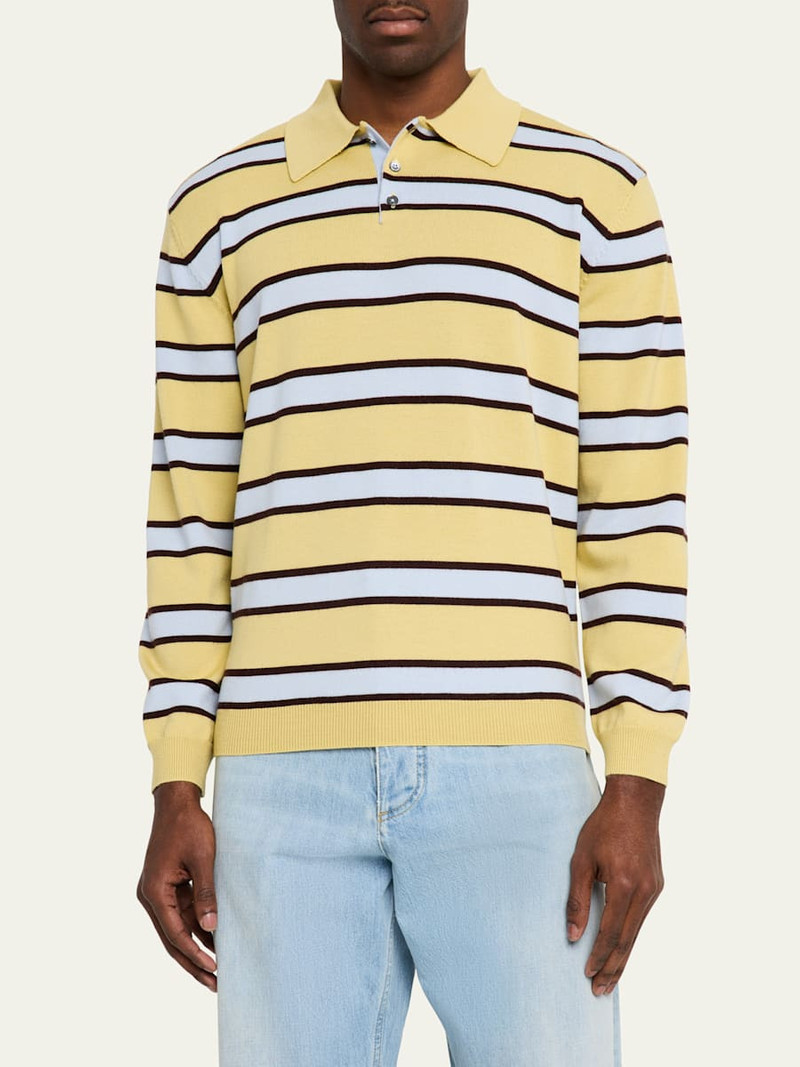 ZANKOV Men's Fine-Gauge Block Stripe Polo Sweater outlook