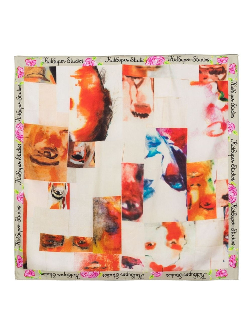 collage faces silk scarf 1