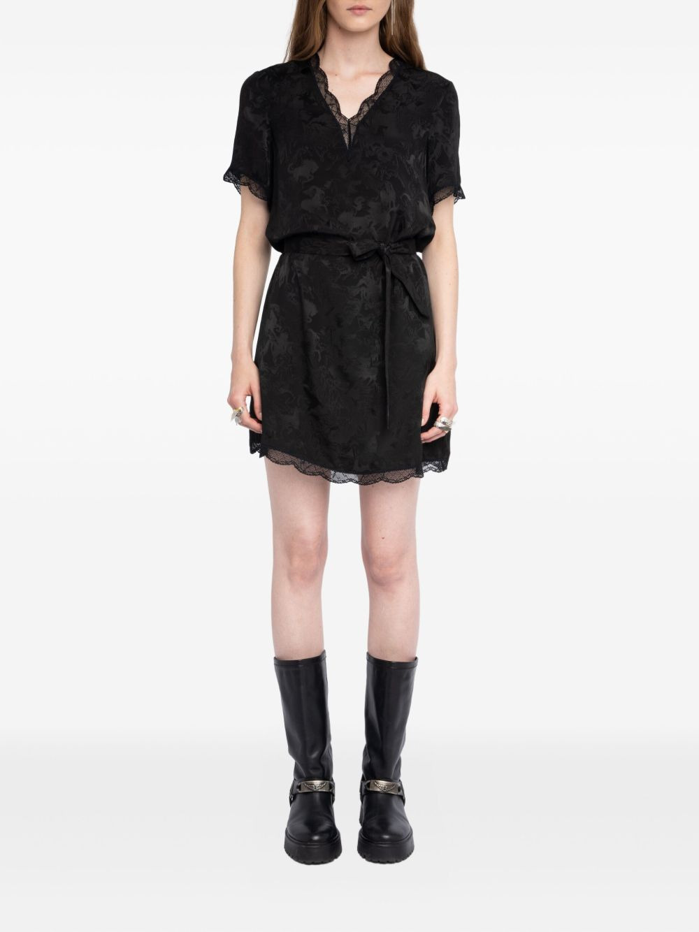 lace-trimmed floral-print mini dress - 2