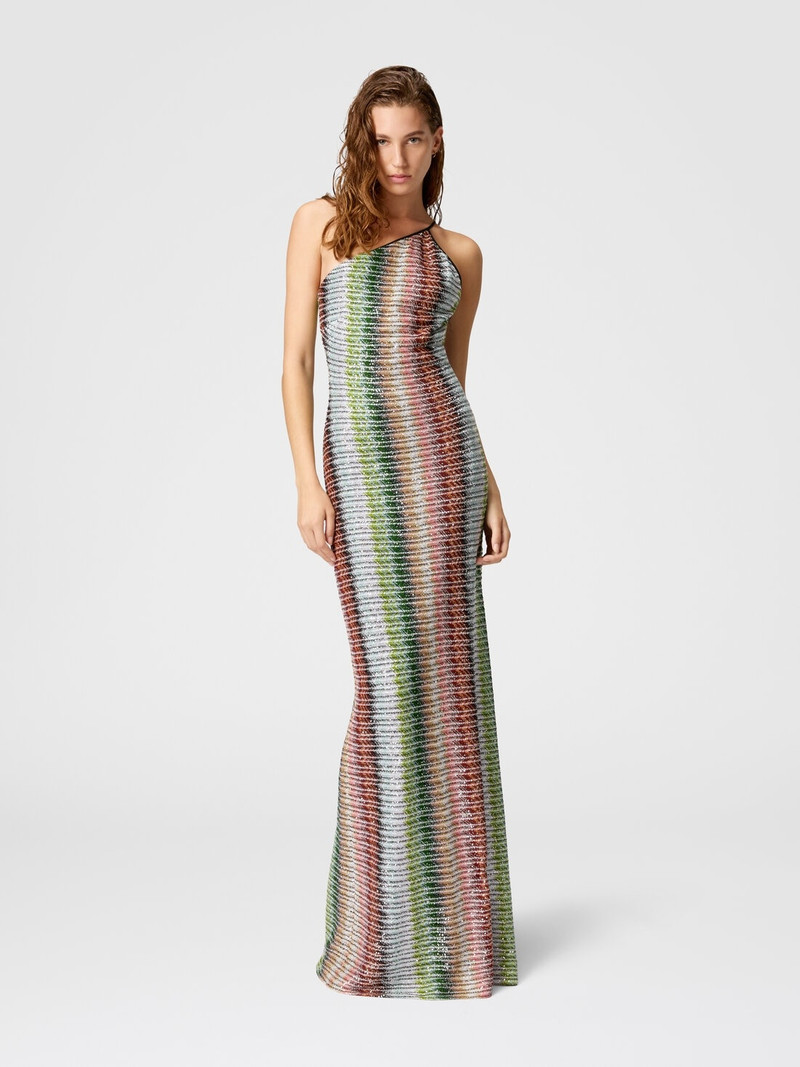 Missoni Long one-shoulder dress in gradient zigzag knit with sequins outlook