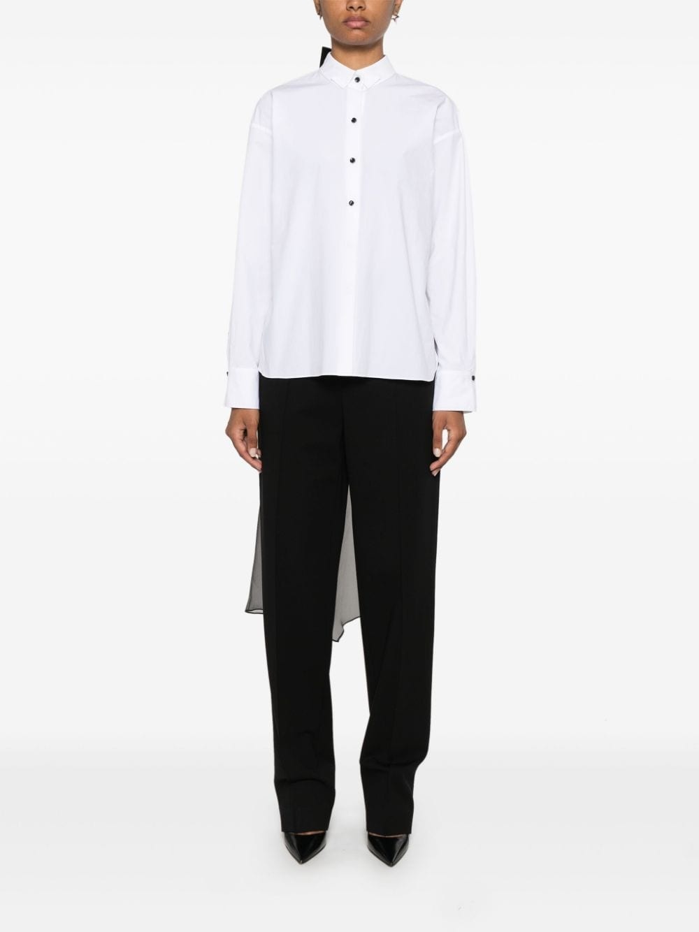 detachable-bow poplin blouse - 3