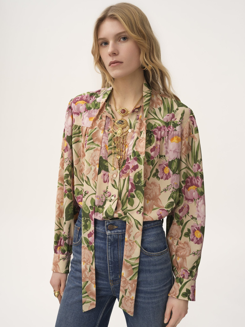 MAXI GATHERED LAVALLIÈRE BLOUSE IN CRÊPE DE CHINE 4