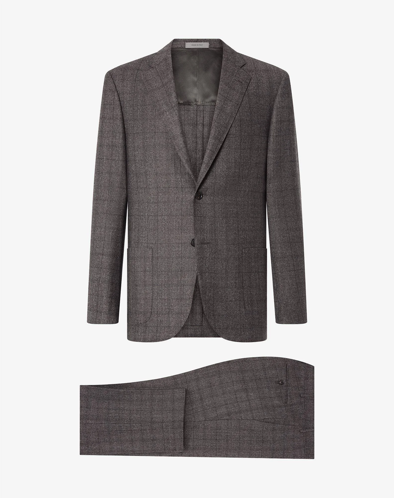 Grey glen plaid stretch wool and silk suit - 1