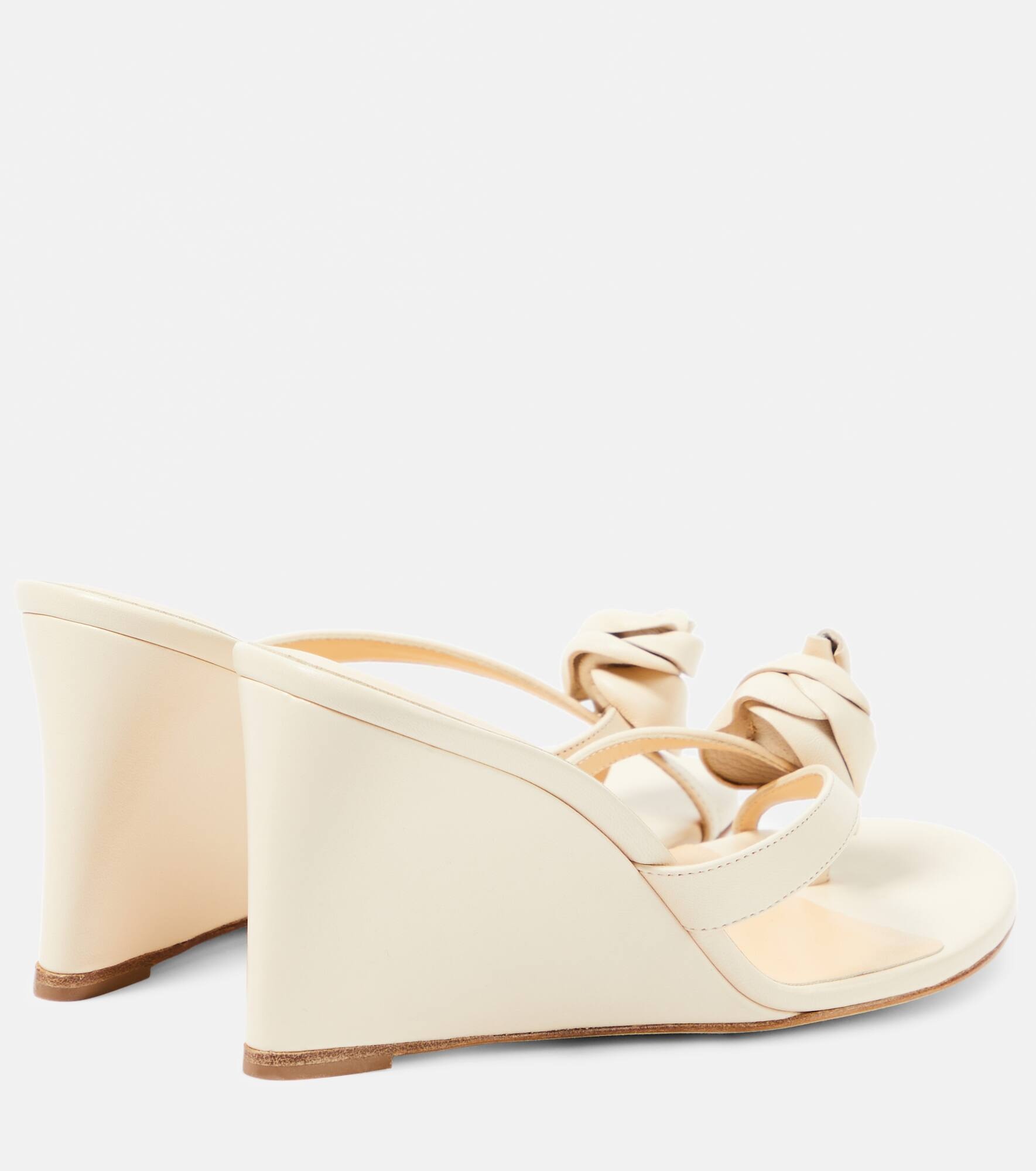 Floral-appliqué leather wedge sandals - 3