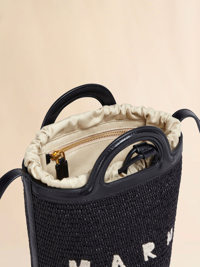 TROPICALIA MINI BUCKET BAG IN BLACK LEATHER AND RAFFIA - 4