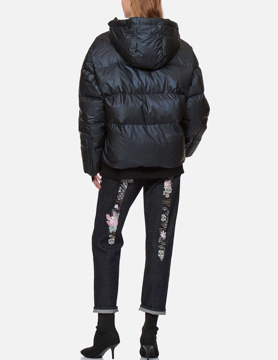 Logo and Chrysanthemum Motif Embroidered Down Jacket - 6
