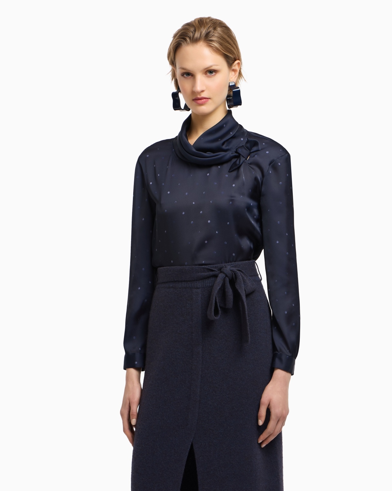 SATIN FOULARD-COLLAR BLOUSE WITH POLKA-DOT PRINT - 4