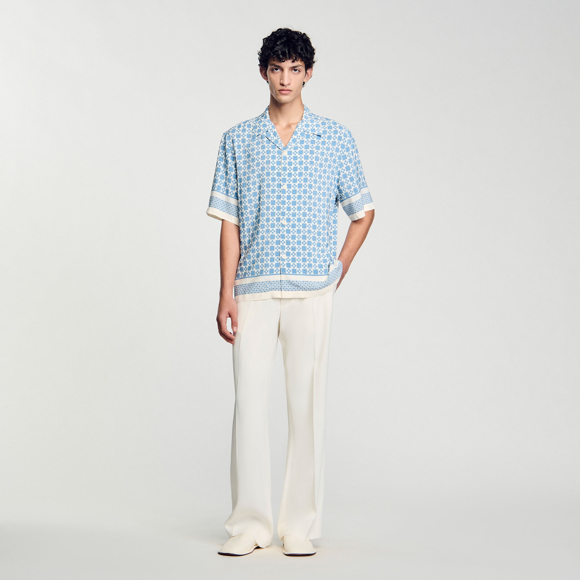 SQUARE CROSS MOTIF FLOWING SHIRT - 1