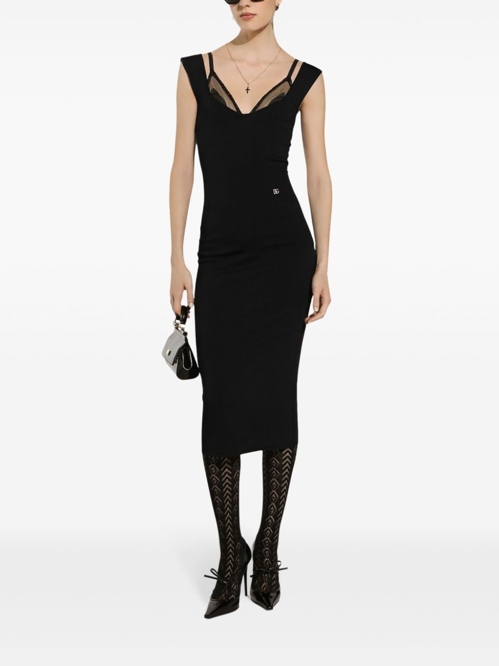 layered-neck midi dress - 2