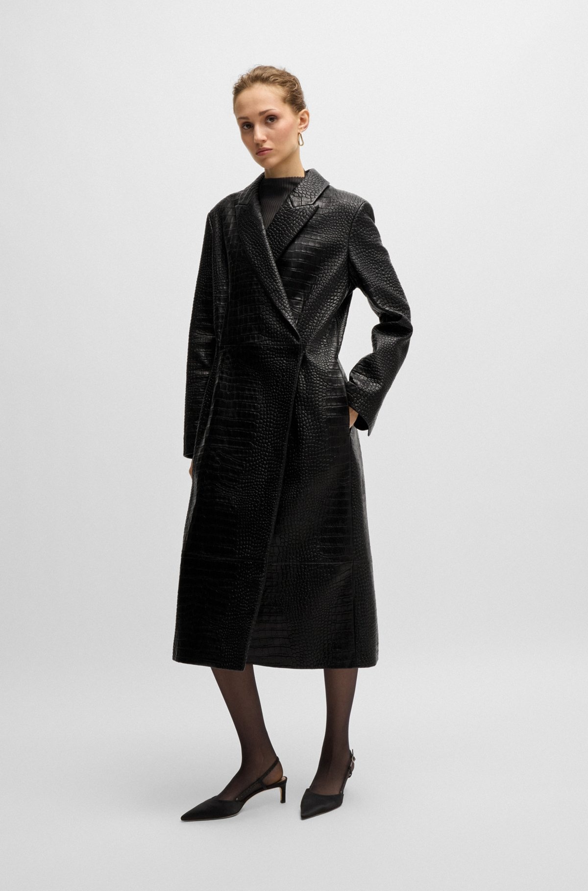 WRAP-FRONT COAT IN CROCODILE-EMBOSSED LEATHER - 2