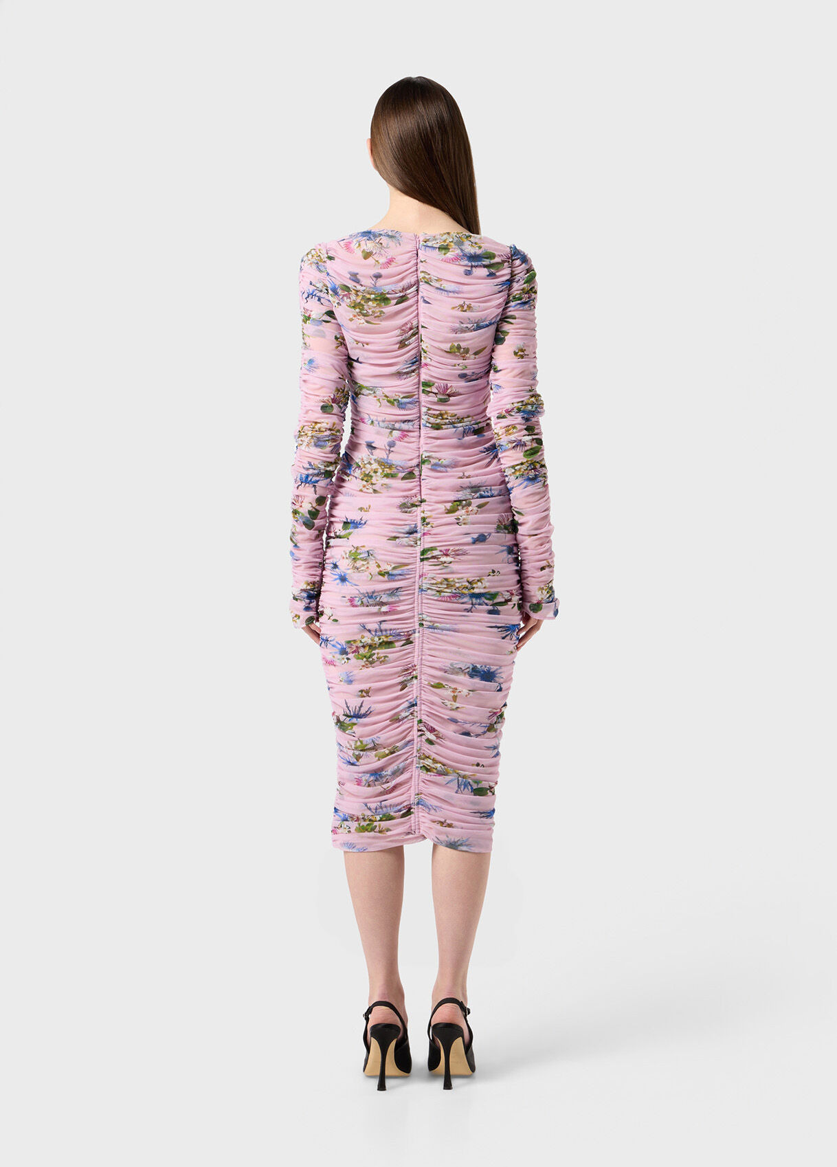 PRINTED TULLE MIDI DRESS WITH GATHERING - 3