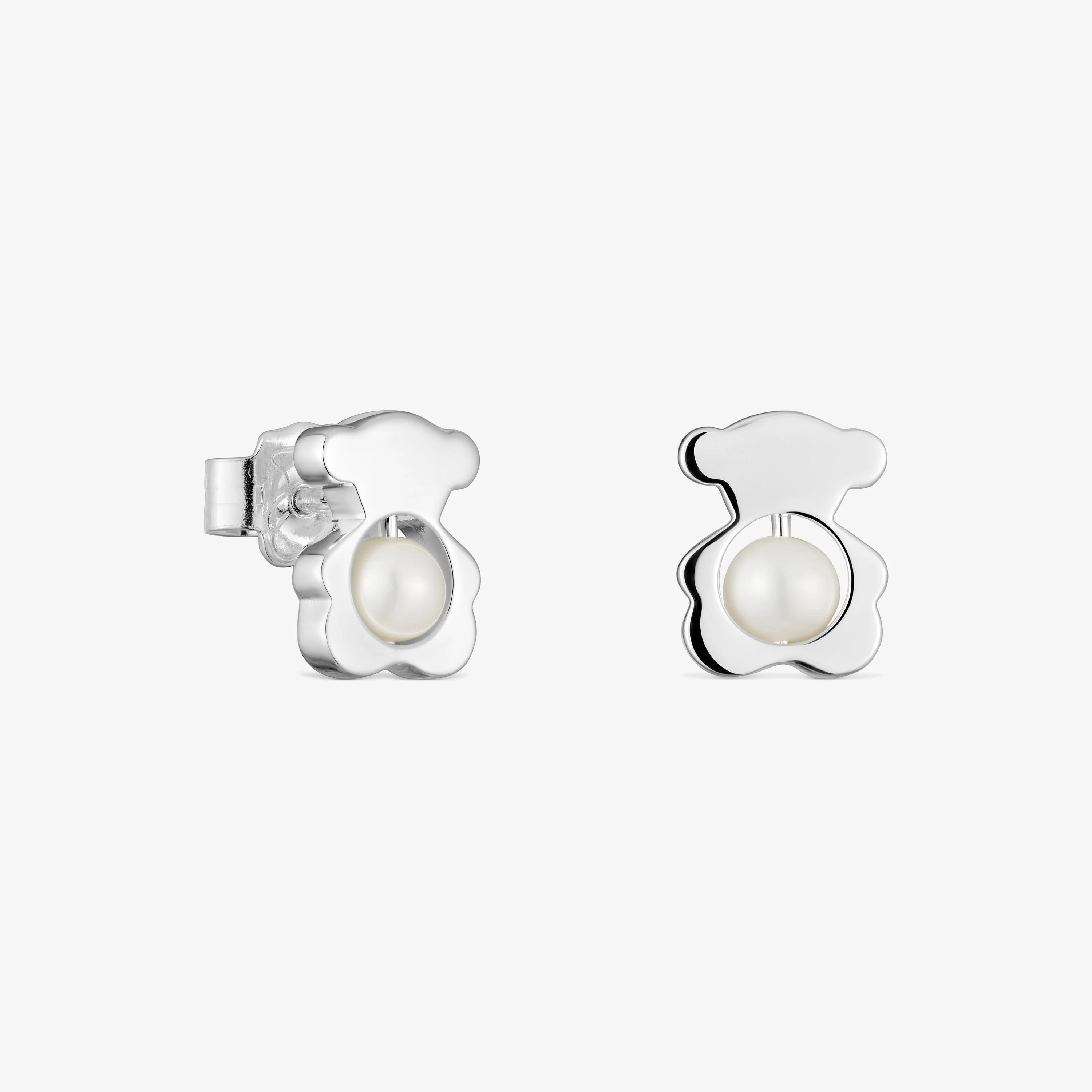 Small silver 10 mm bear Earrings with cultured pearls I-Bear - 1