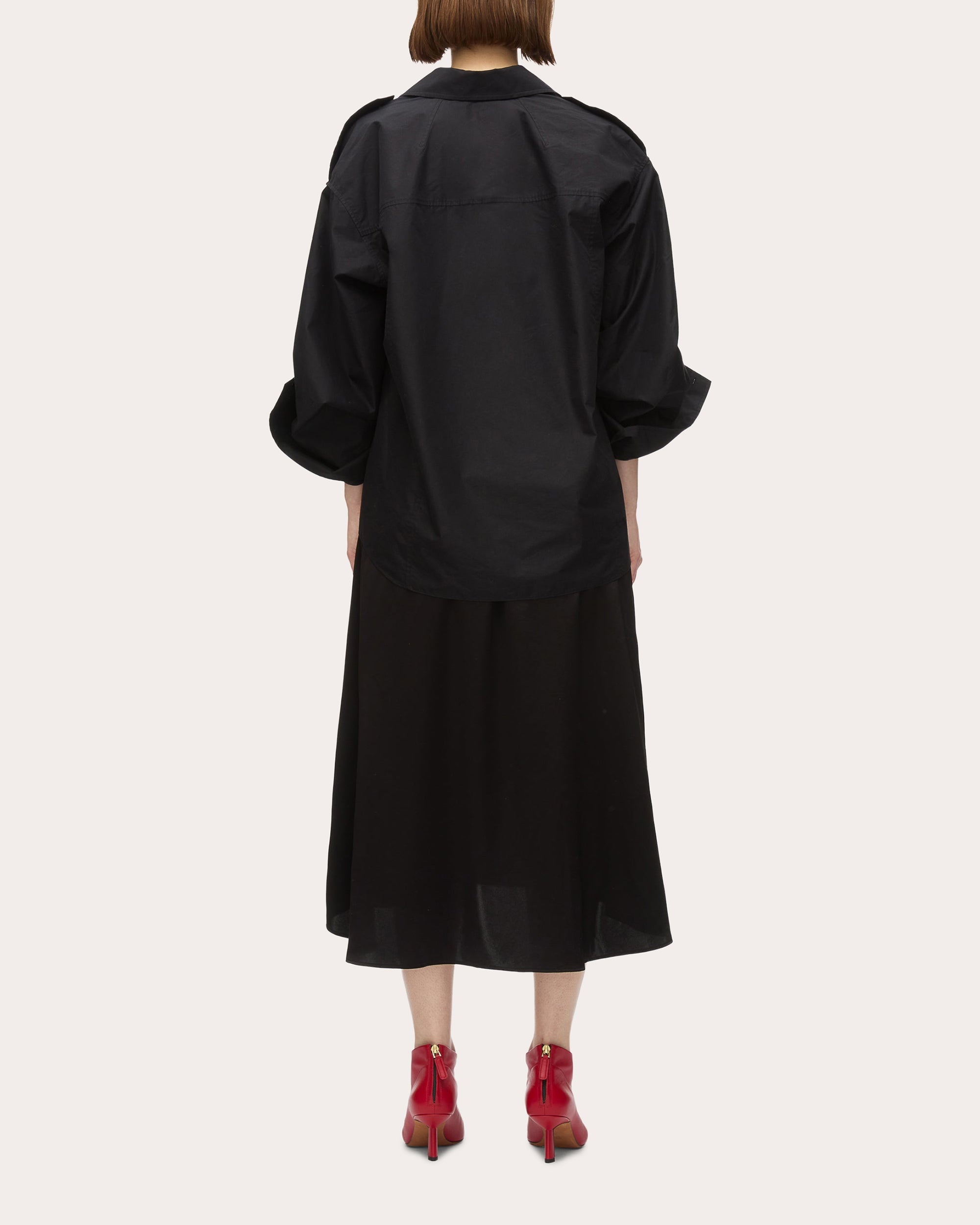 Draped Layered Poplin Satin Combo Midi Dress - 2
