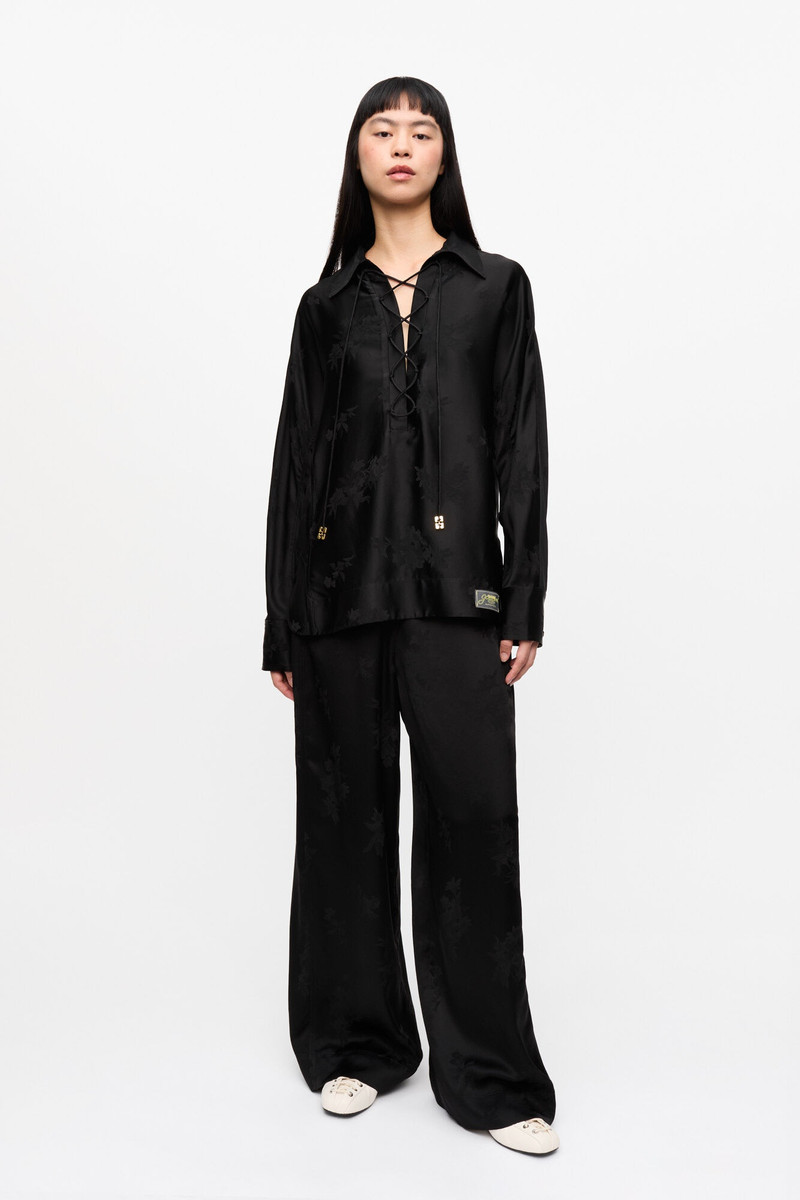 BLACK SATIN JACQUARD TIE STRING SHIRT 4