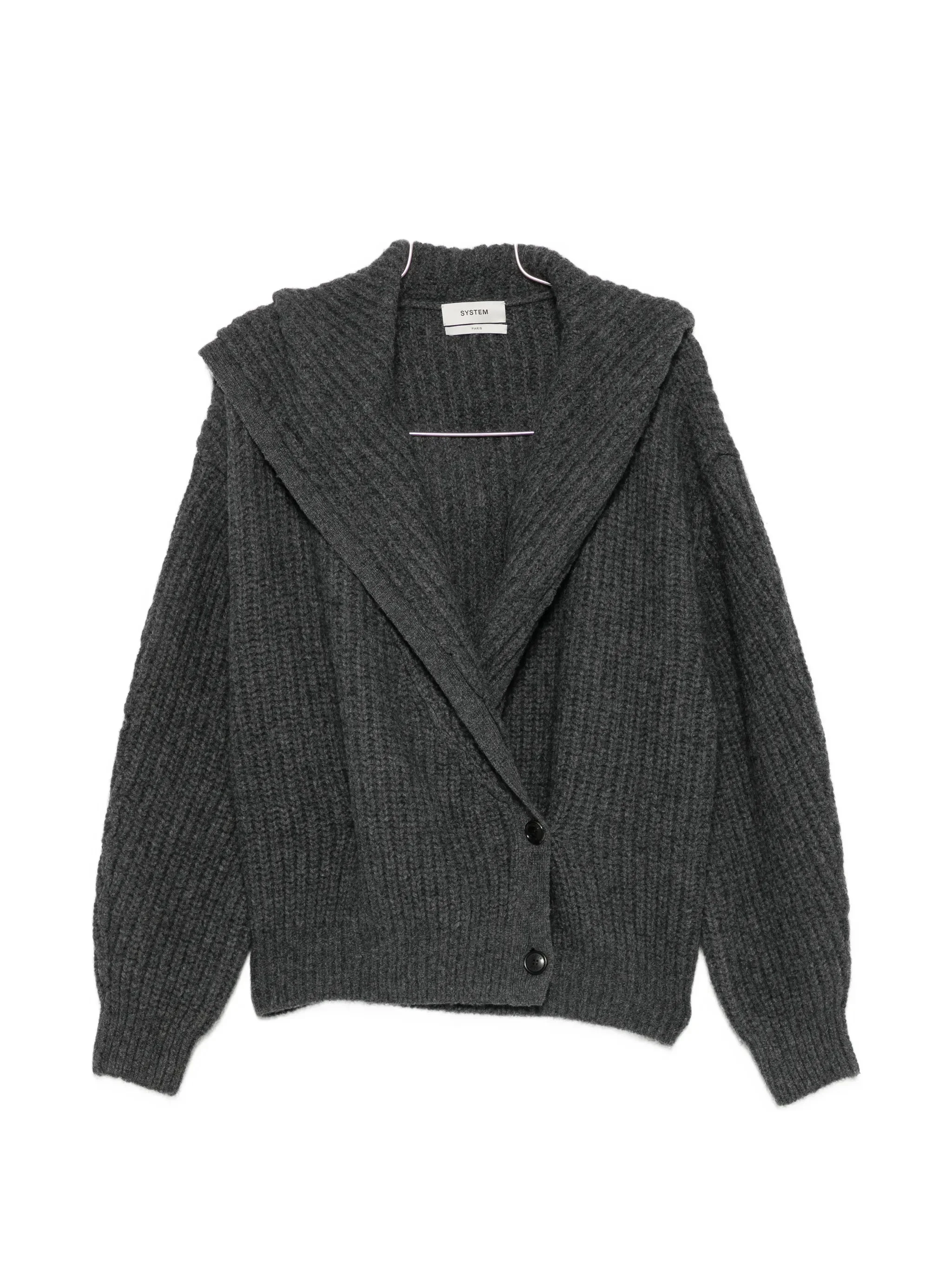 System Ribbed-knit Hooded Cardigan - 1