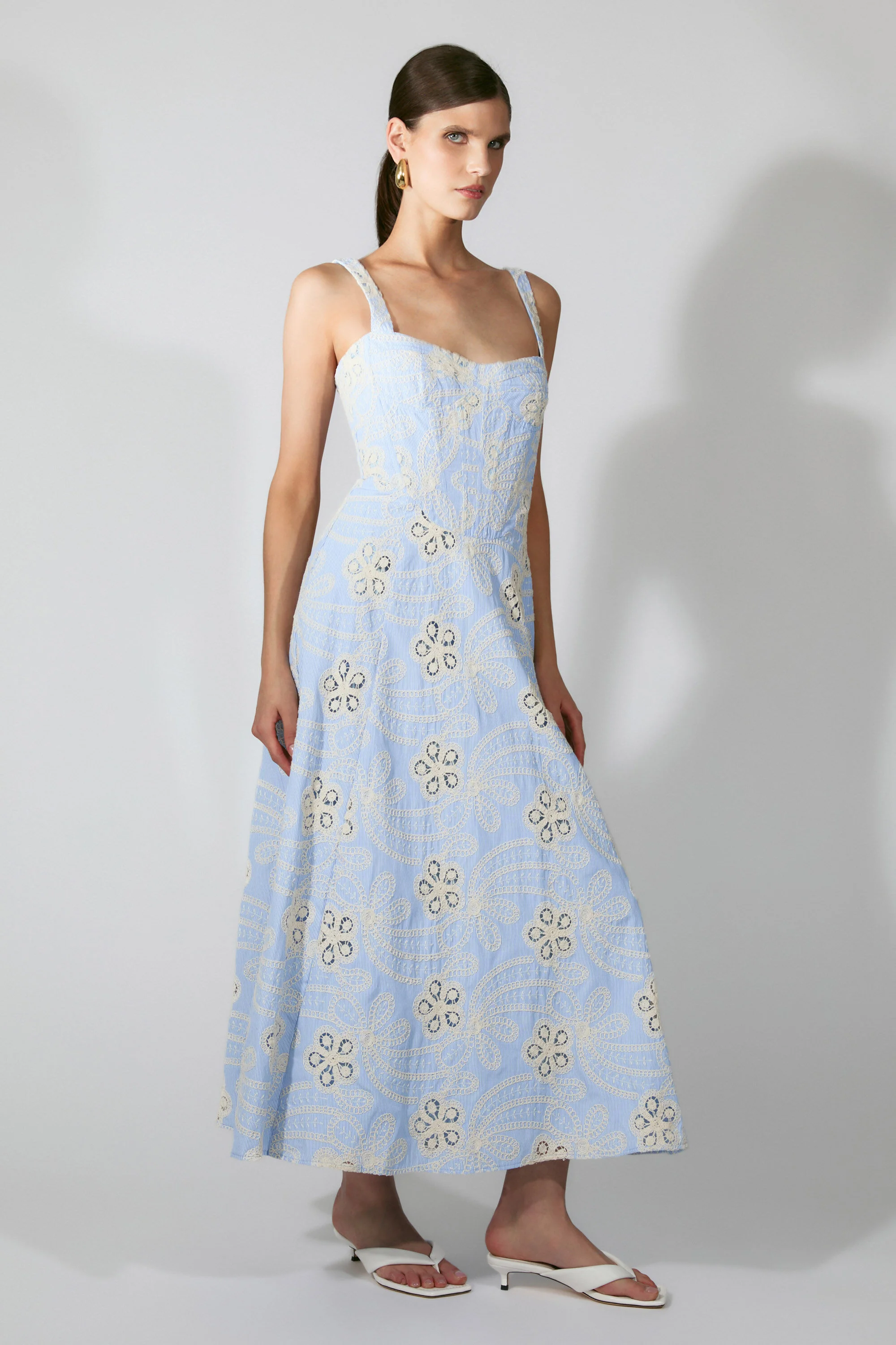 Lilah Corset Midi Dress In Baby Blue Floral - 1