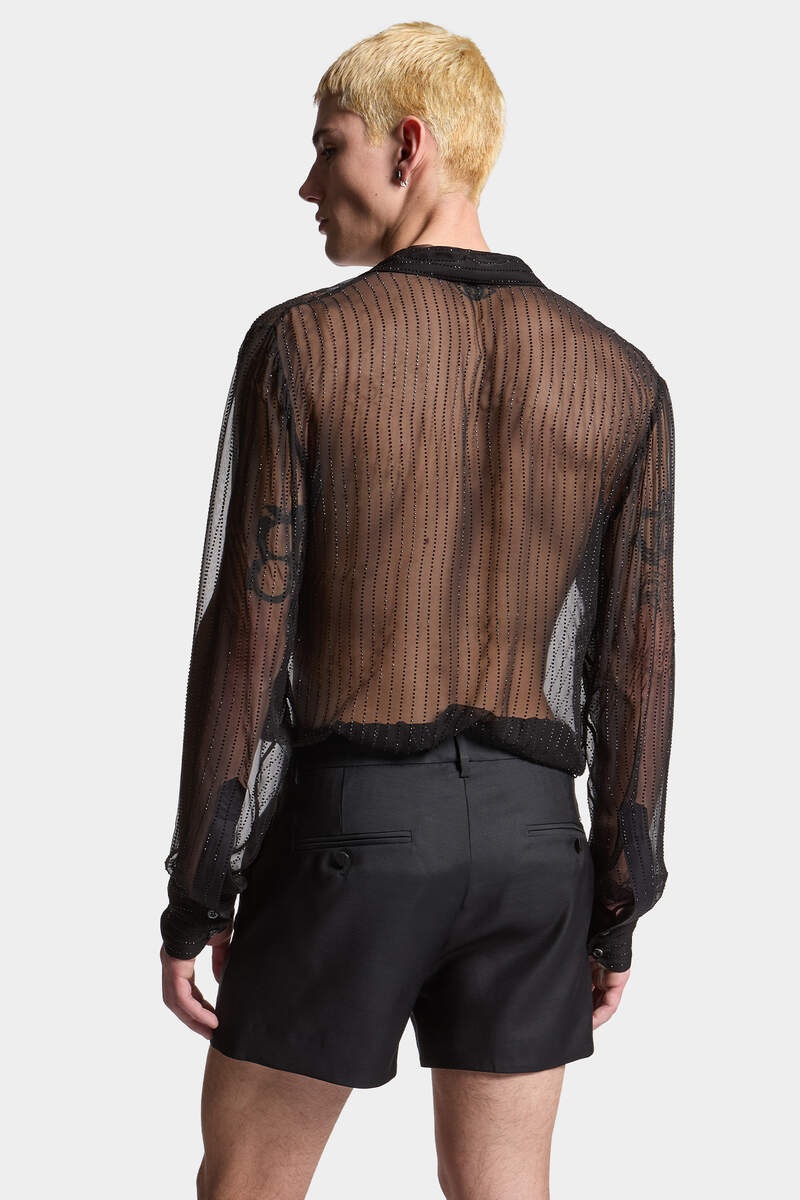 SPARKLING PIN STRIPED SEXY TIE SHIRT - 4