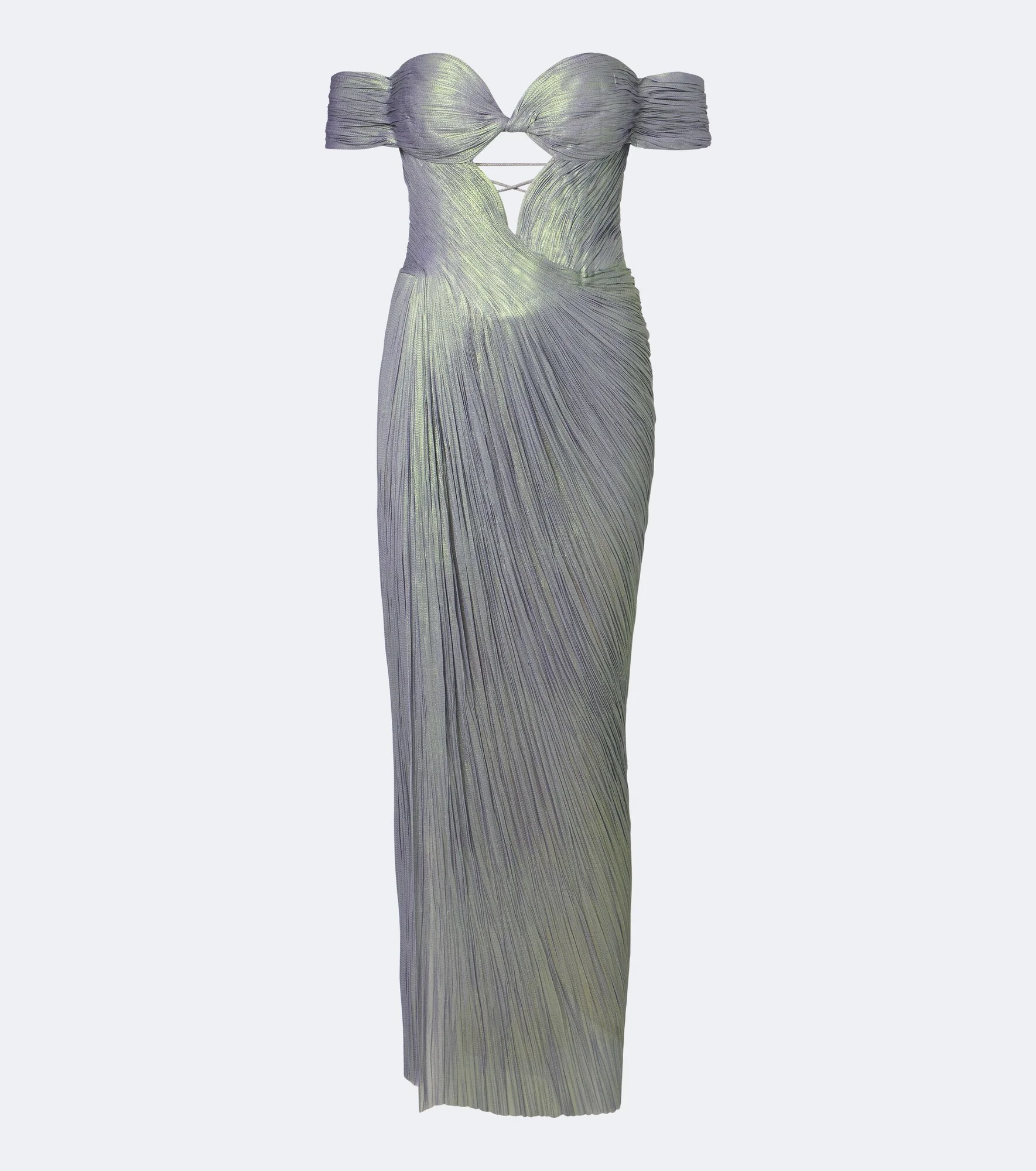 Edena pleated off-shoulder silk bustier gown - 1