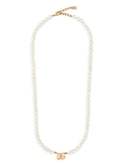 Dolce & Gabbana logo-pendant faux-pearl necklace outlook