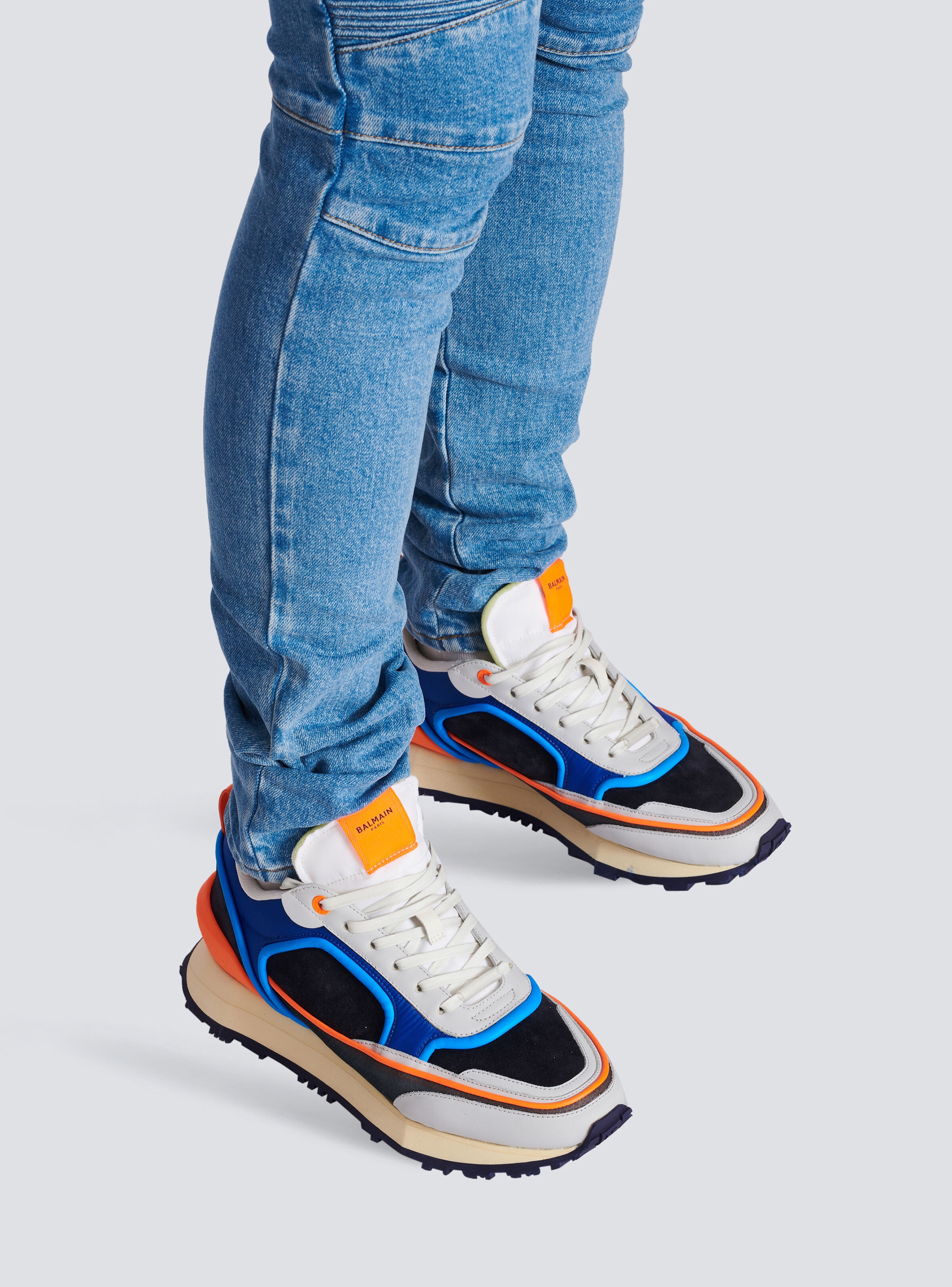Suede, nylon and mesh Racer low-top sneakers - 8