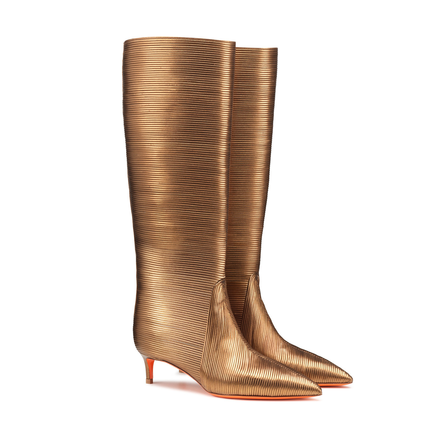 Women's bronze leather mid-heel Meraviglia Collection boot - 2