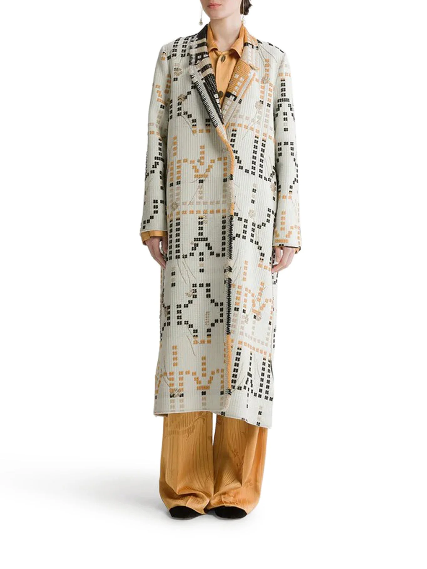 LONG EMBROIDERED JACQUARD COAT - 1