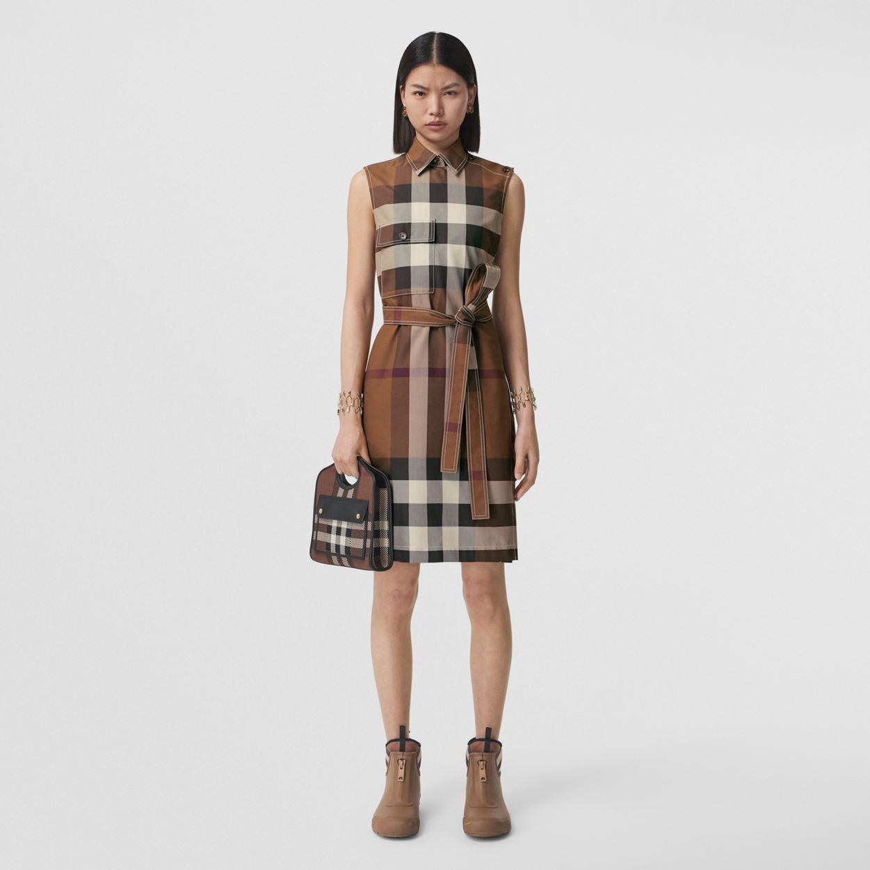 Sleeveless Check Cotton Shirt Dress - 2