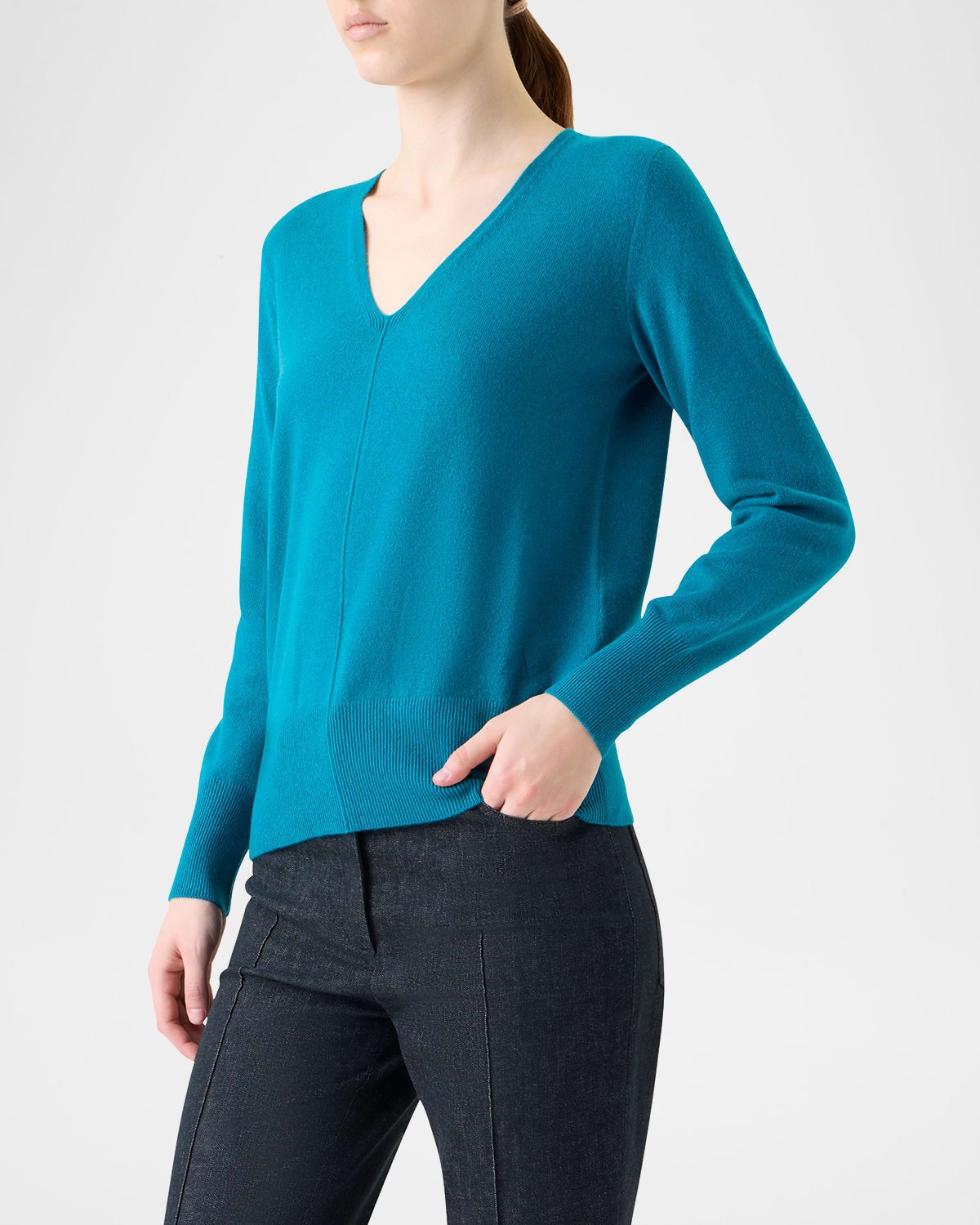 V-Neck Pure Cashmere Knit Sweater - 4