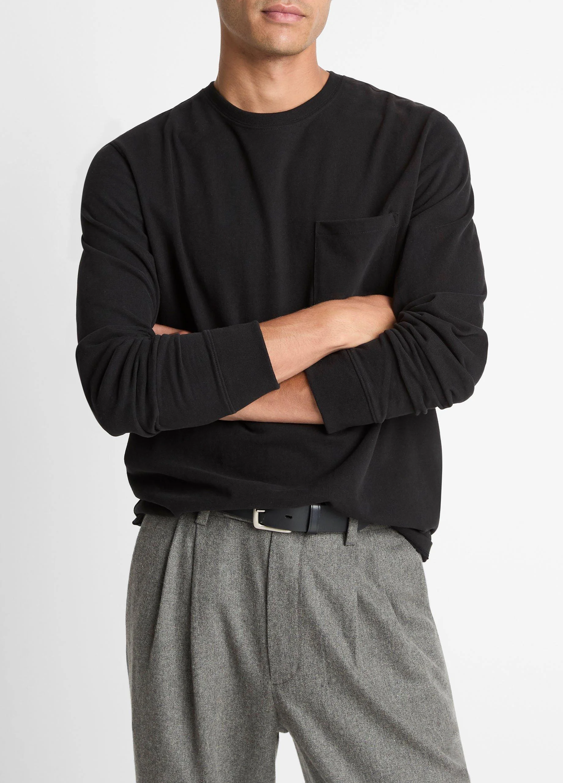 Sueded Jersey Long-Sleeve Pocket T-Shirt - 1