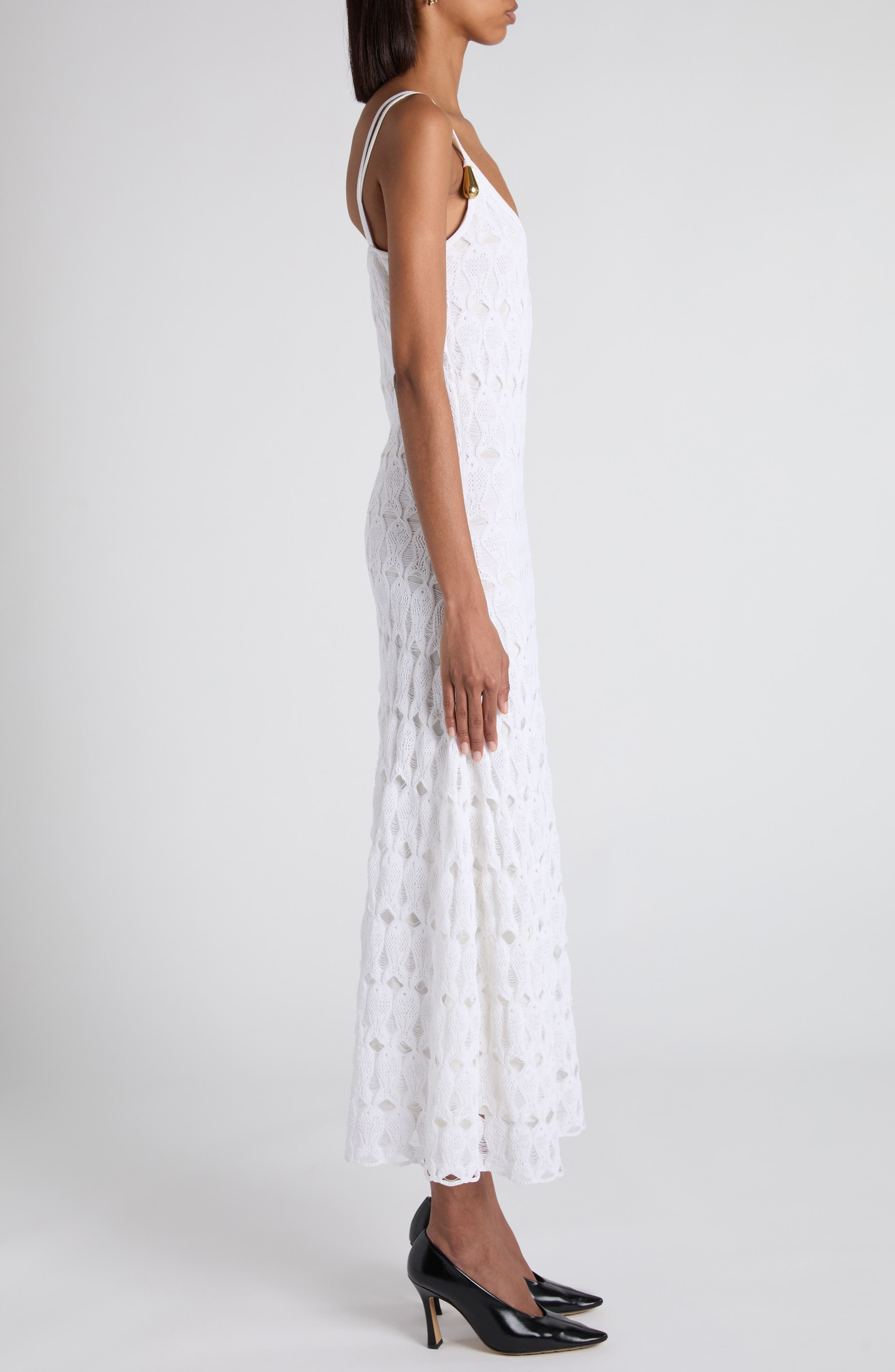 Bottega Veneta Cotton & Silk Fish Lace Slipdress in 9071 Chalk at Nordstrom - 4