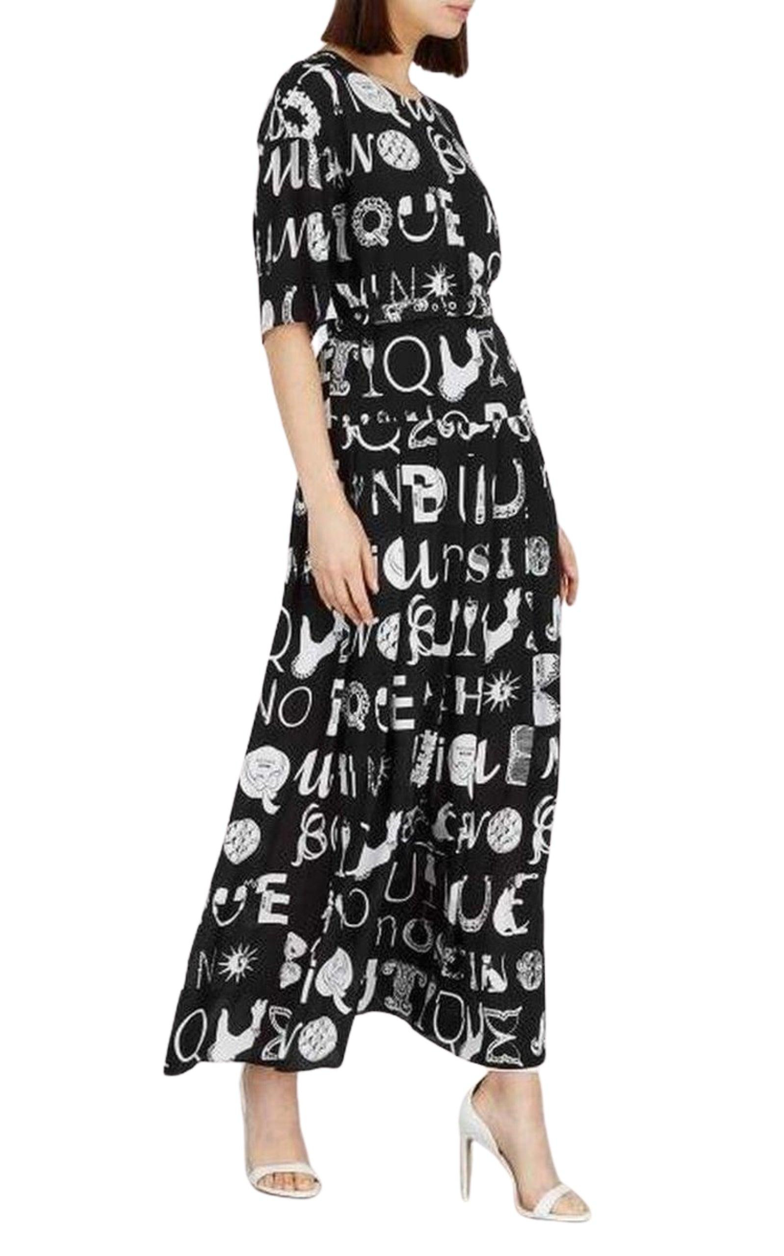 Black Typography-Print Silk Blend Maxi Dress - 3