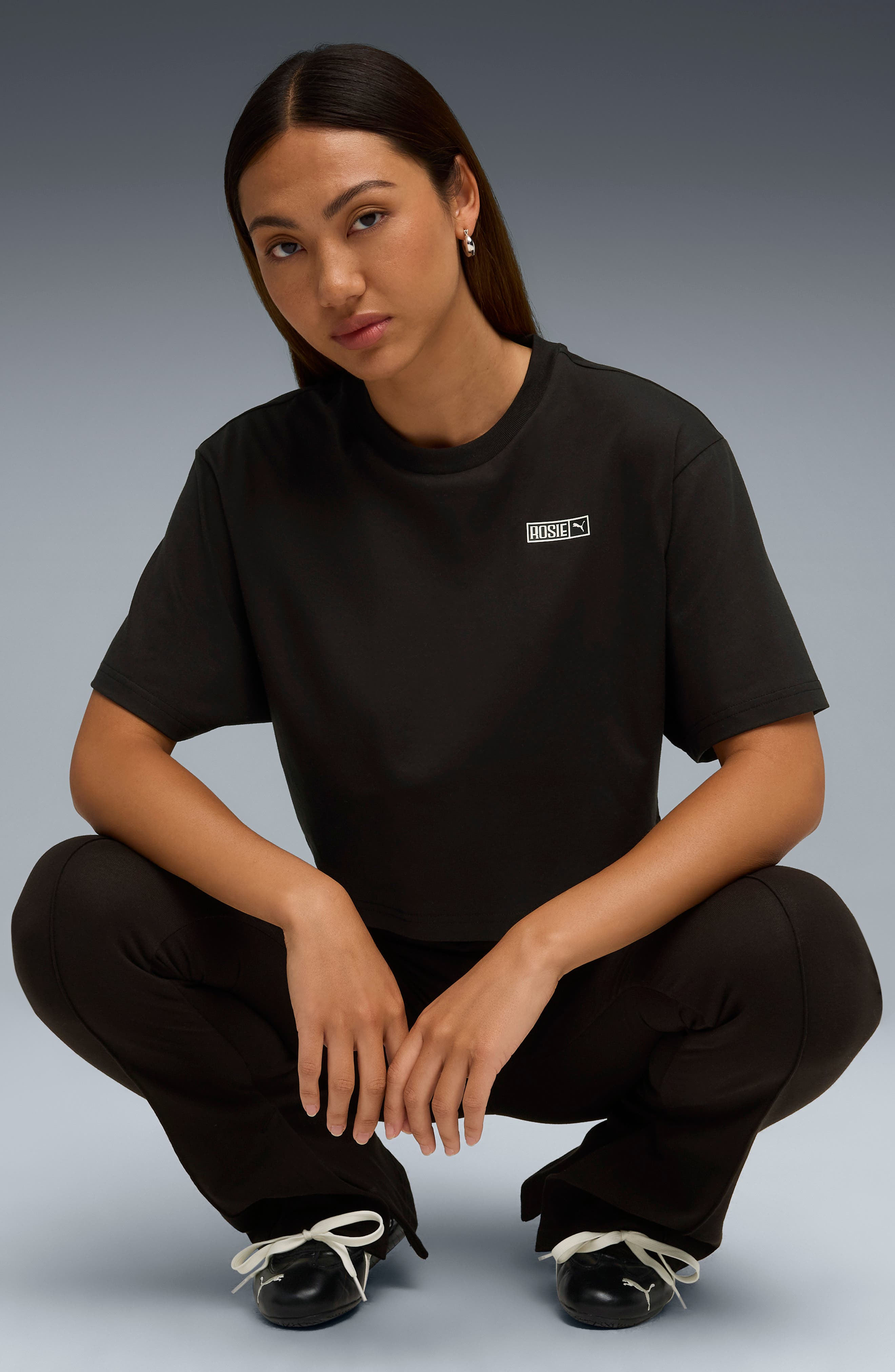 PUMA x Rosé Relaxed Fit Crop T-Shirt in Puma Black at Nordstrom - 6