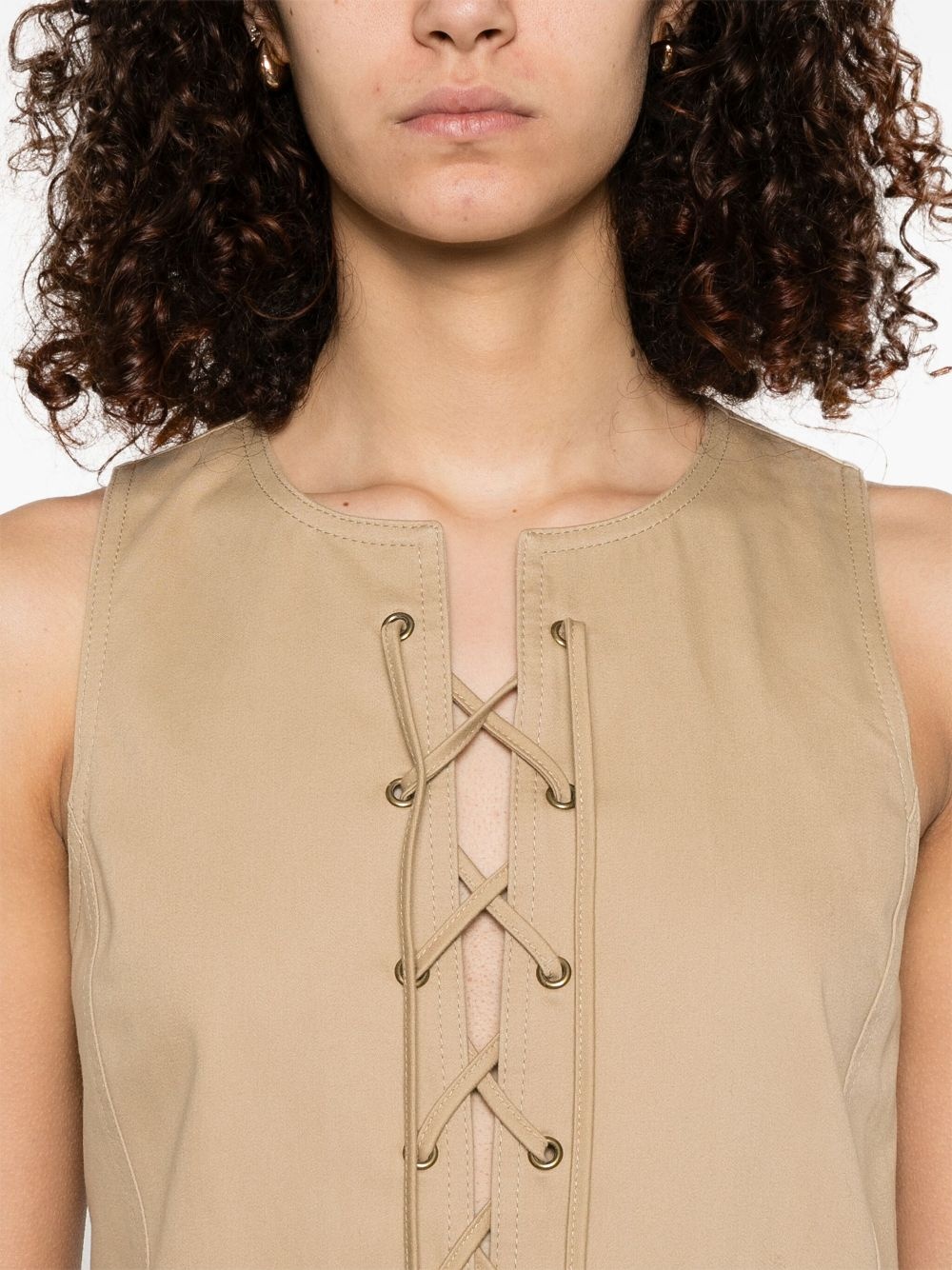 lace-up cotton mini dress - 5