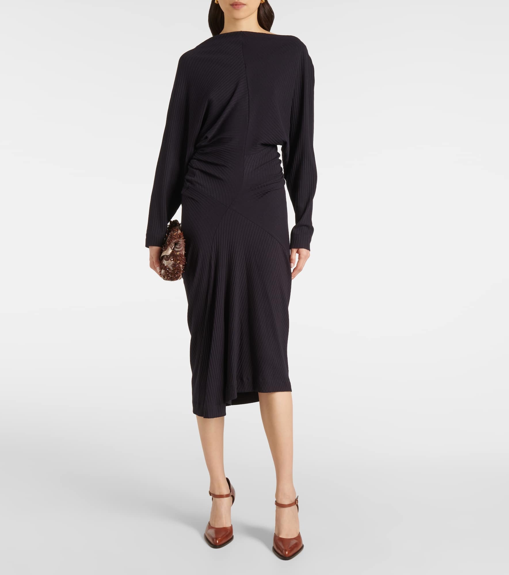 Draped jersey midi dress - 2