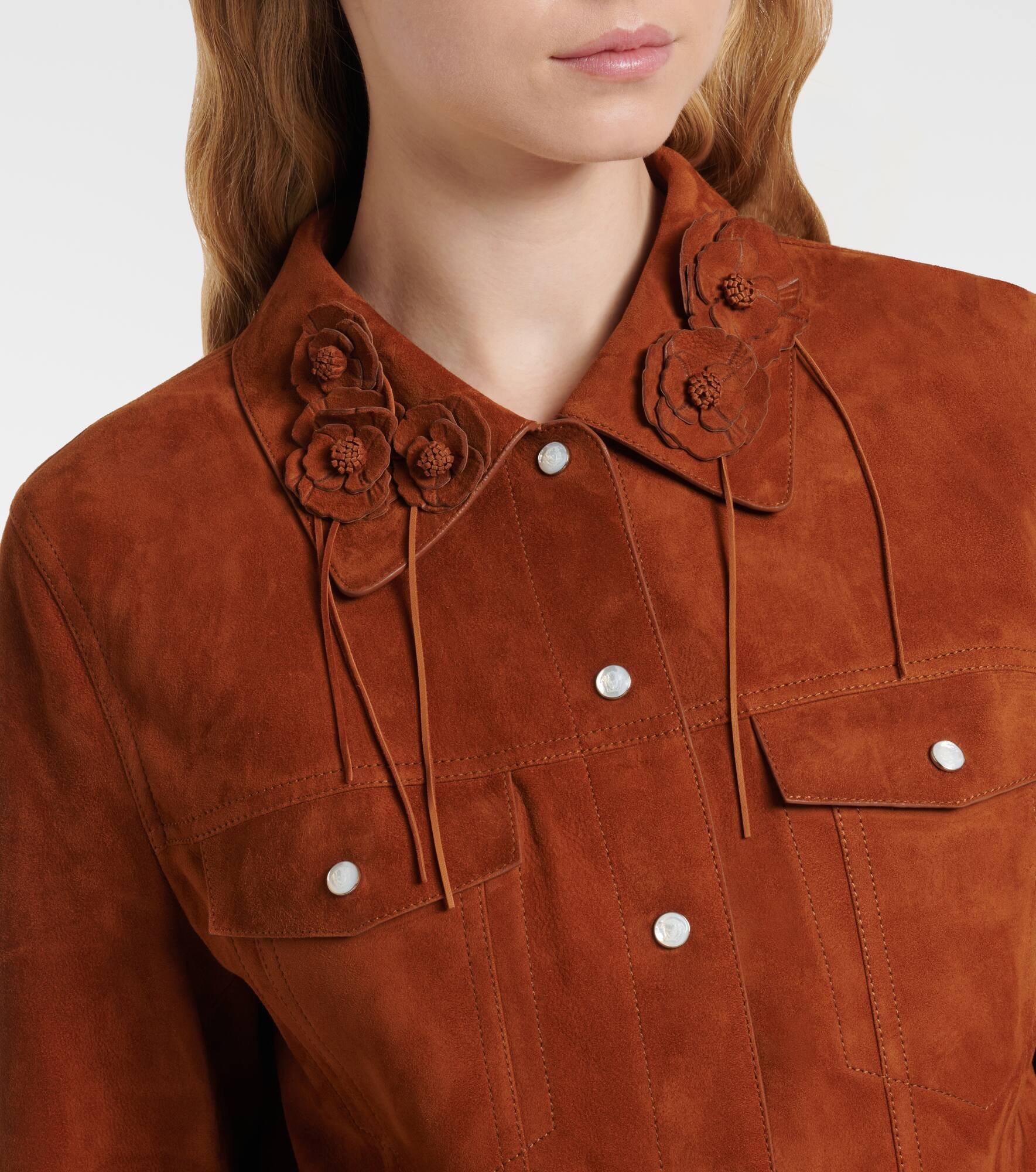 Floral-appliqué suede jacket - 4