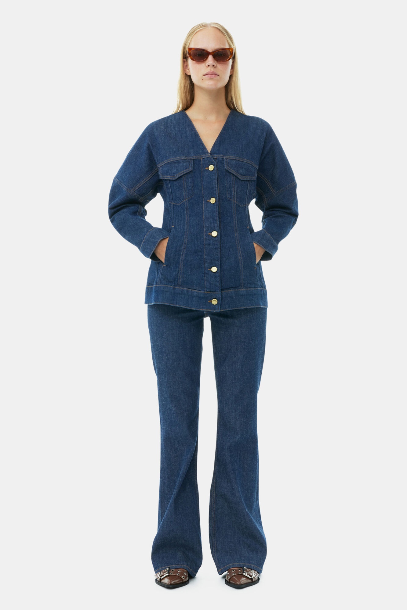 DENIM SHAPED SLEEVE ROSE BLAZER - 3