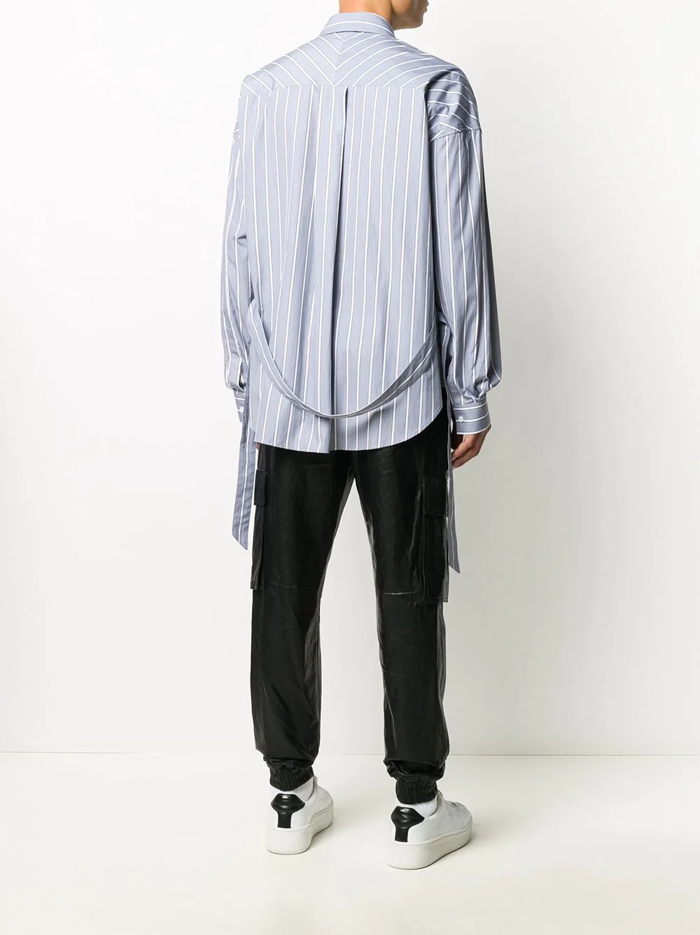 vertical striped belted shirt - 4