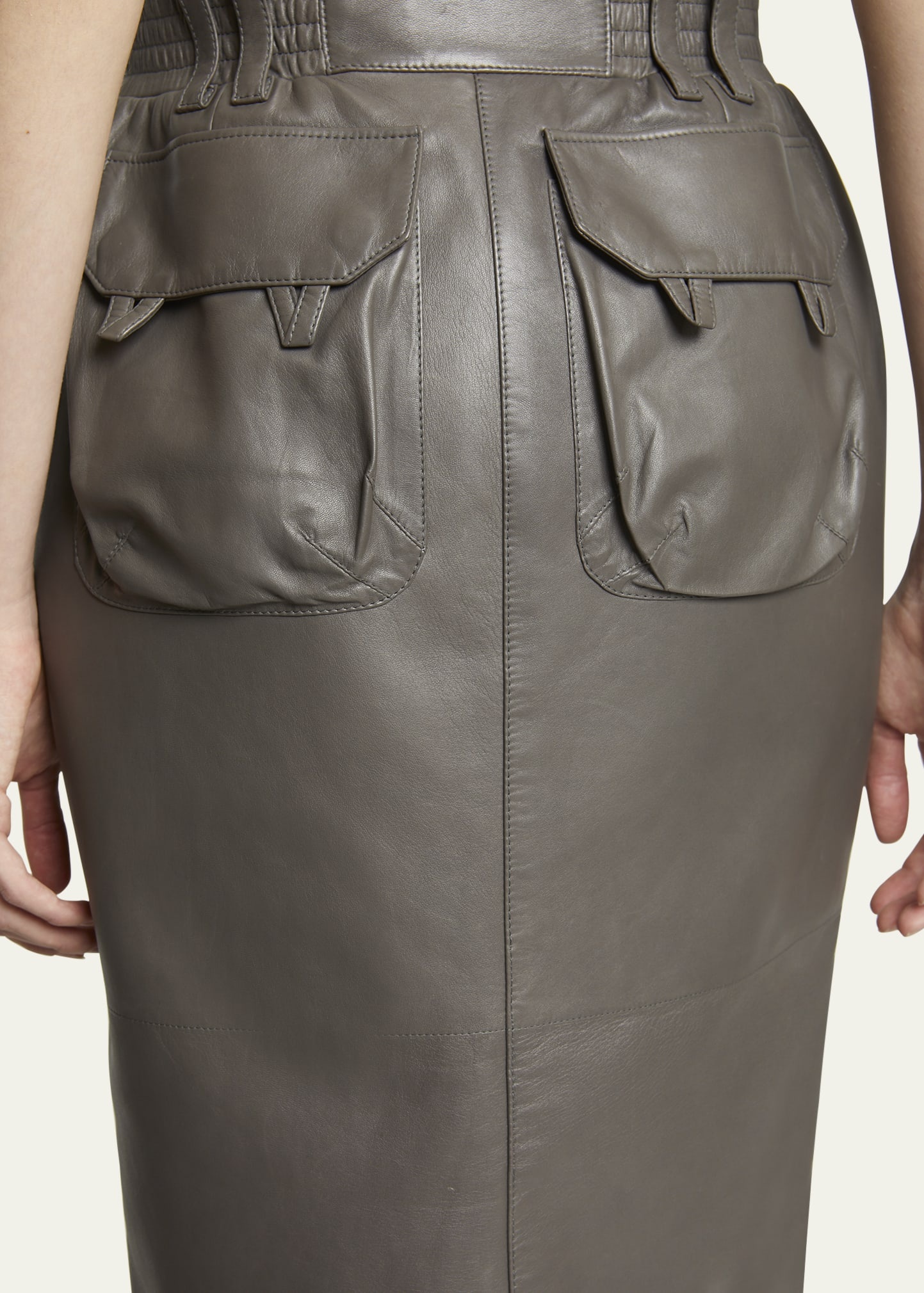 Leather Pencil Skirt with Patch Pockets - 5