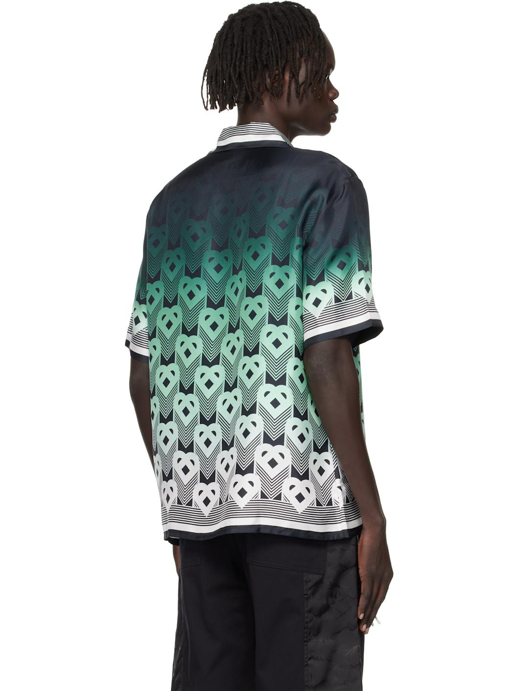 Green & Black Gradient Monogram Short Sleeve Silk Shirt - 3