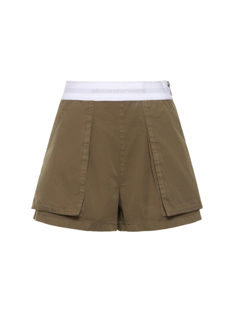 High waist cotton cargo shorts - 1