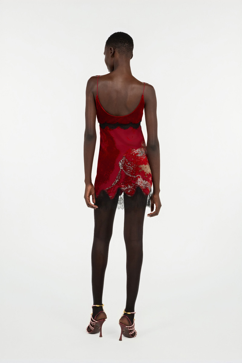 Dark Red Mini Dress With Marine Print 4