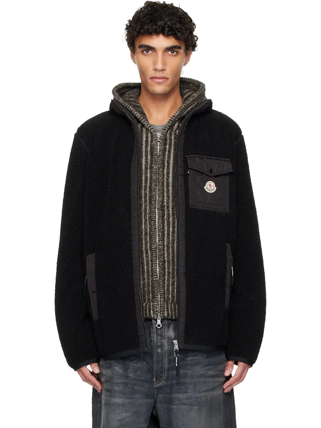 Black Teddy Pocket Zip-Up Jacket - 1