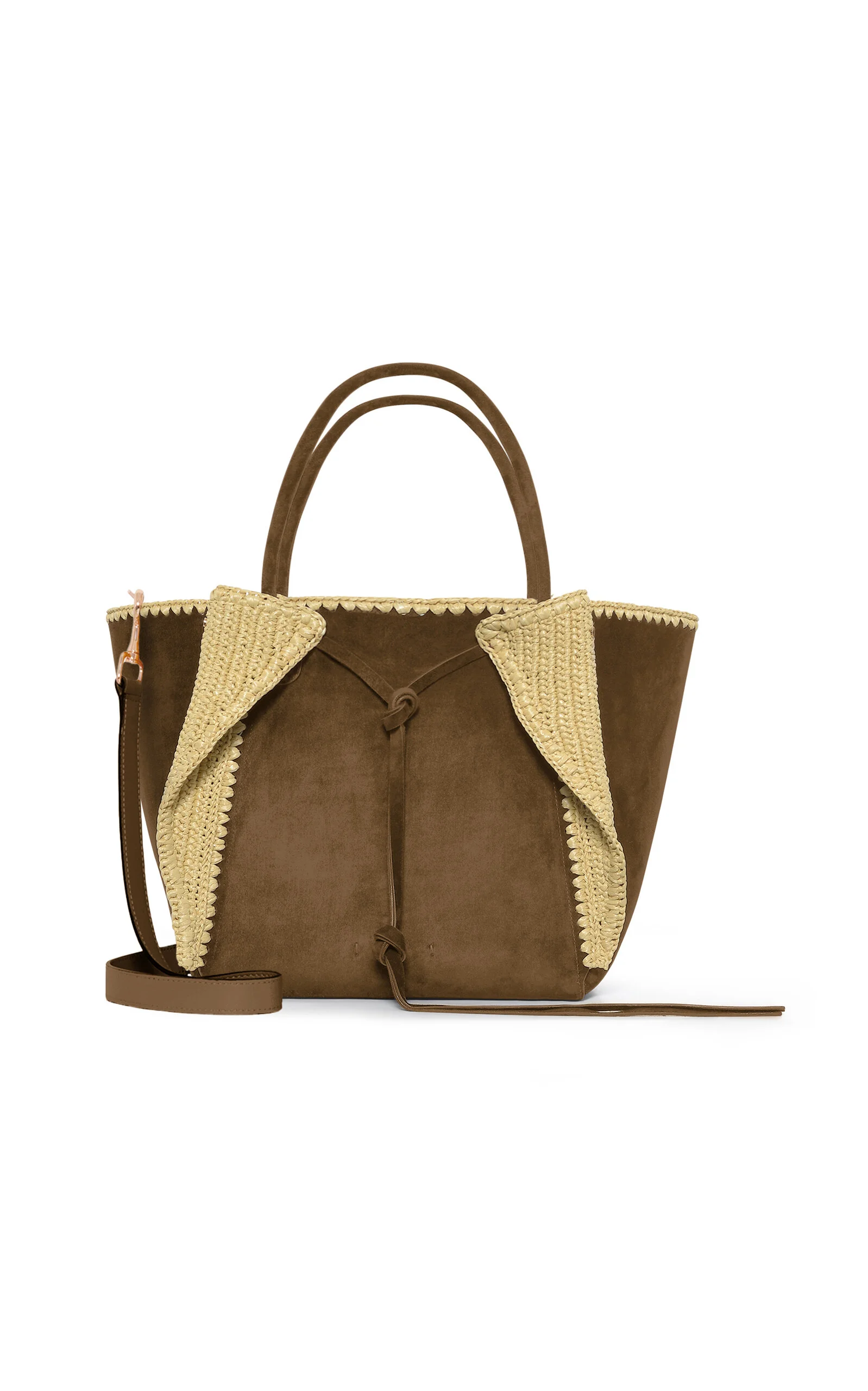 Marija Small Raffia-Trimmed Suede Tote Bag brown - 1