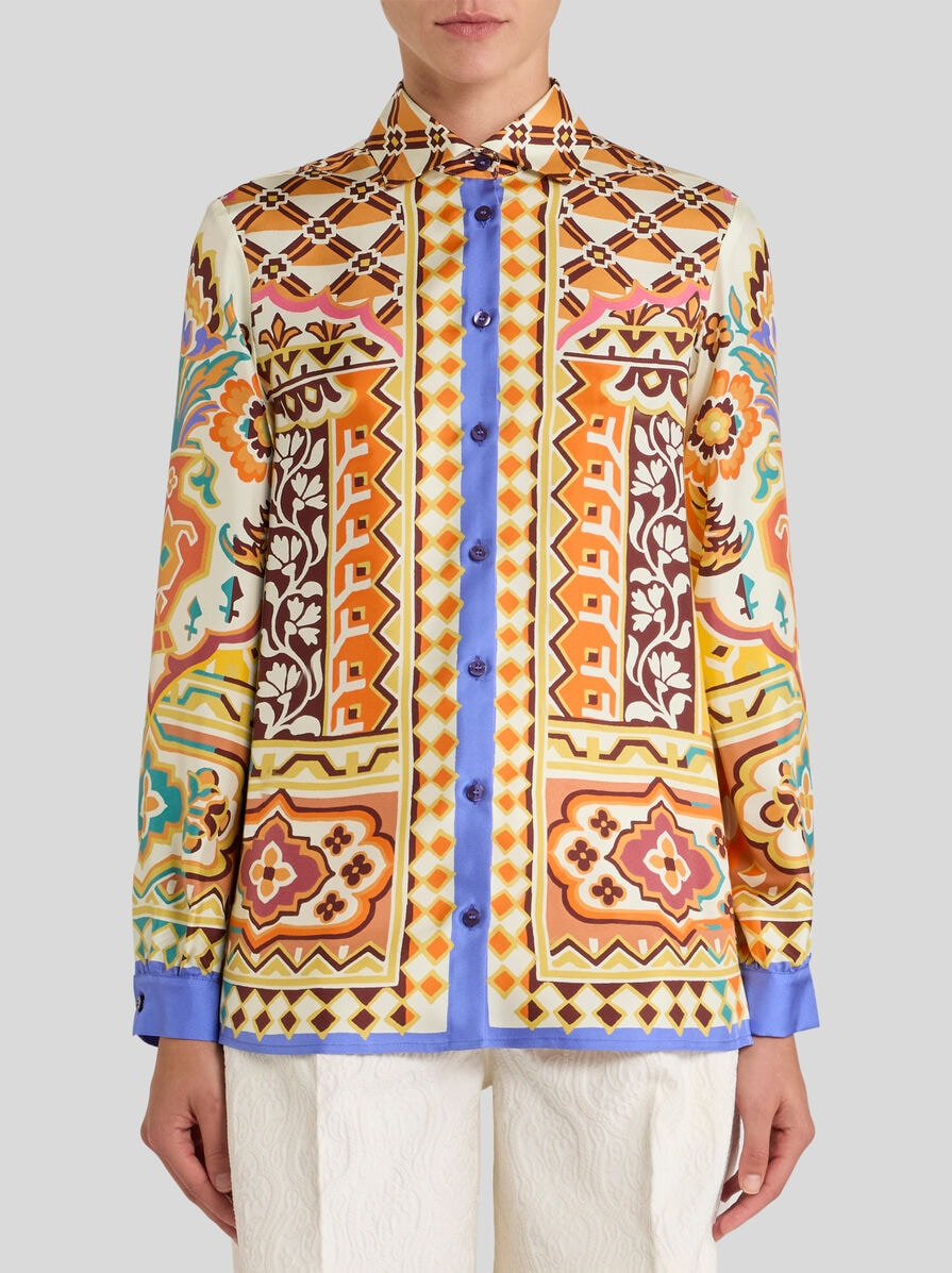 SILK SHIRT WITH PLACED PRINT - 2